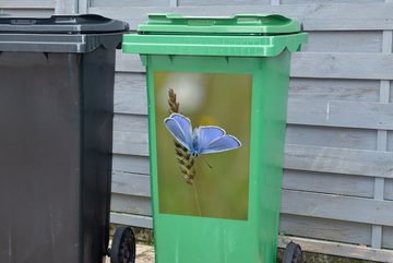 MuchoWow Wandsticker Schmetterling Ikarus blau auf einem Getreidehalm (1 St), Mülleimer-aufkleber, Mülltonne, Sticker, Container, Abfalbehälter