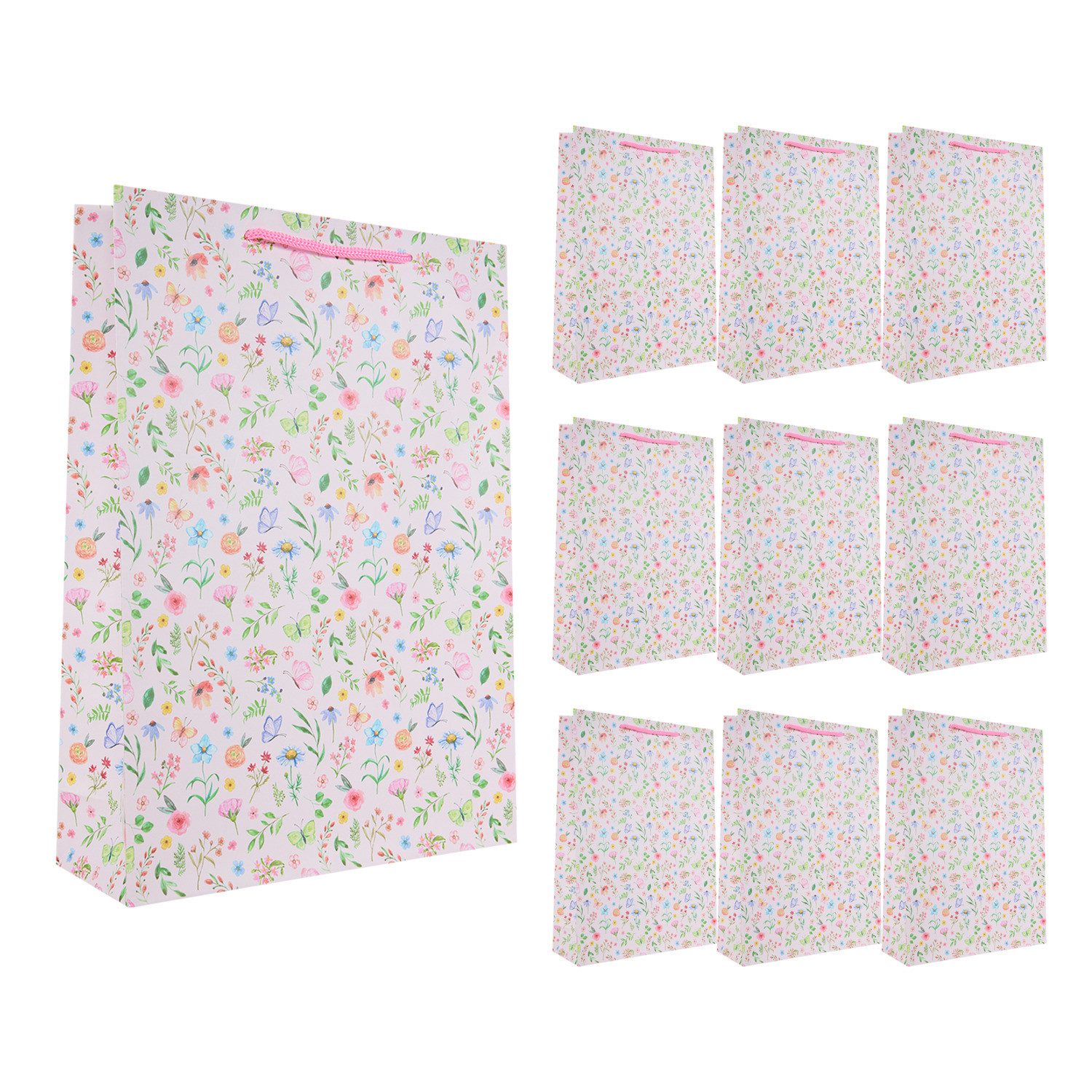 Geschenkbox Idena Bundle Geschenktasche Blumen rosa 25x34,5x8,5cm 10 Stück