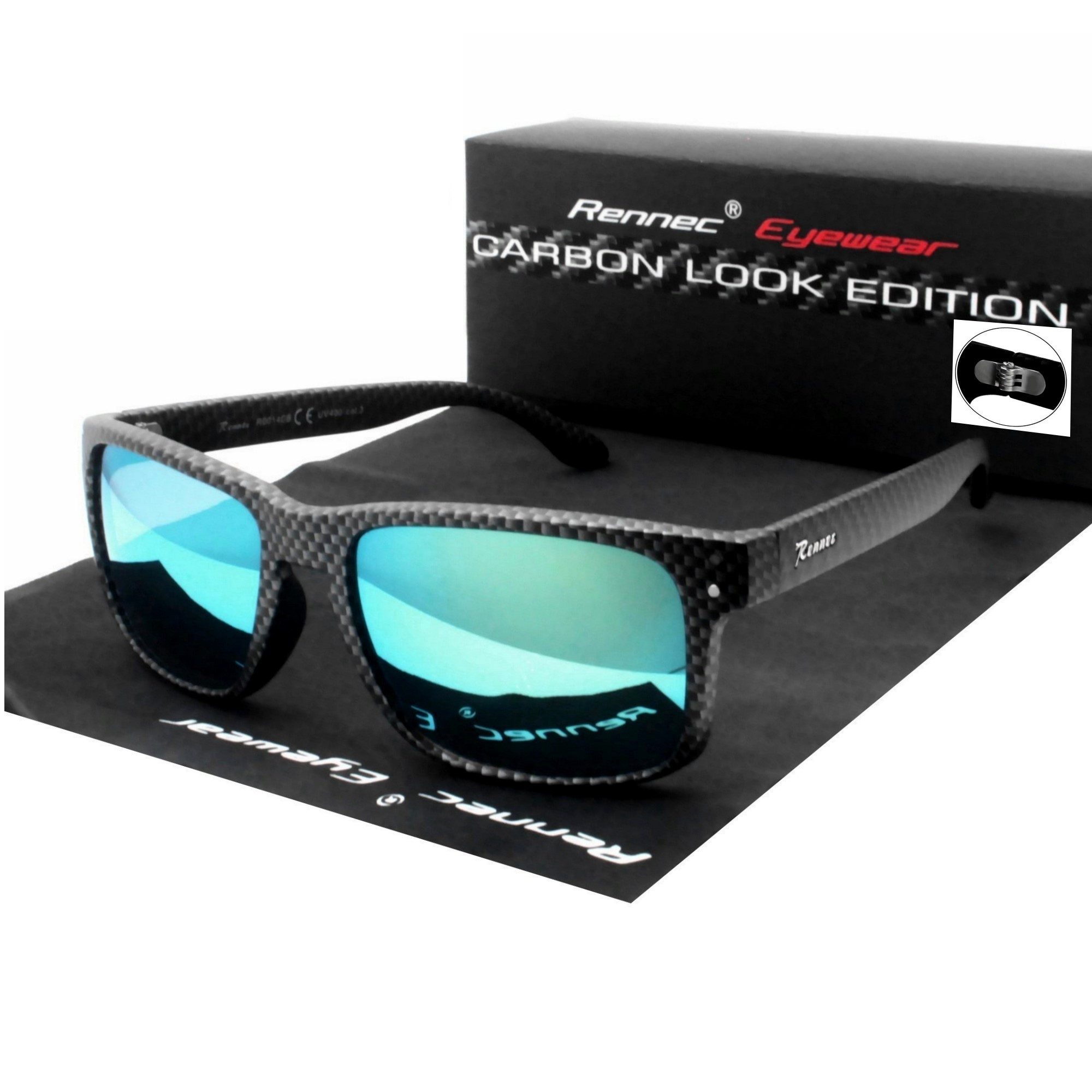 Rennec Sonnenbrille (Rechteckige Sonnenbrille Herren Carbon Look Gläser Tür günstig online kaufen