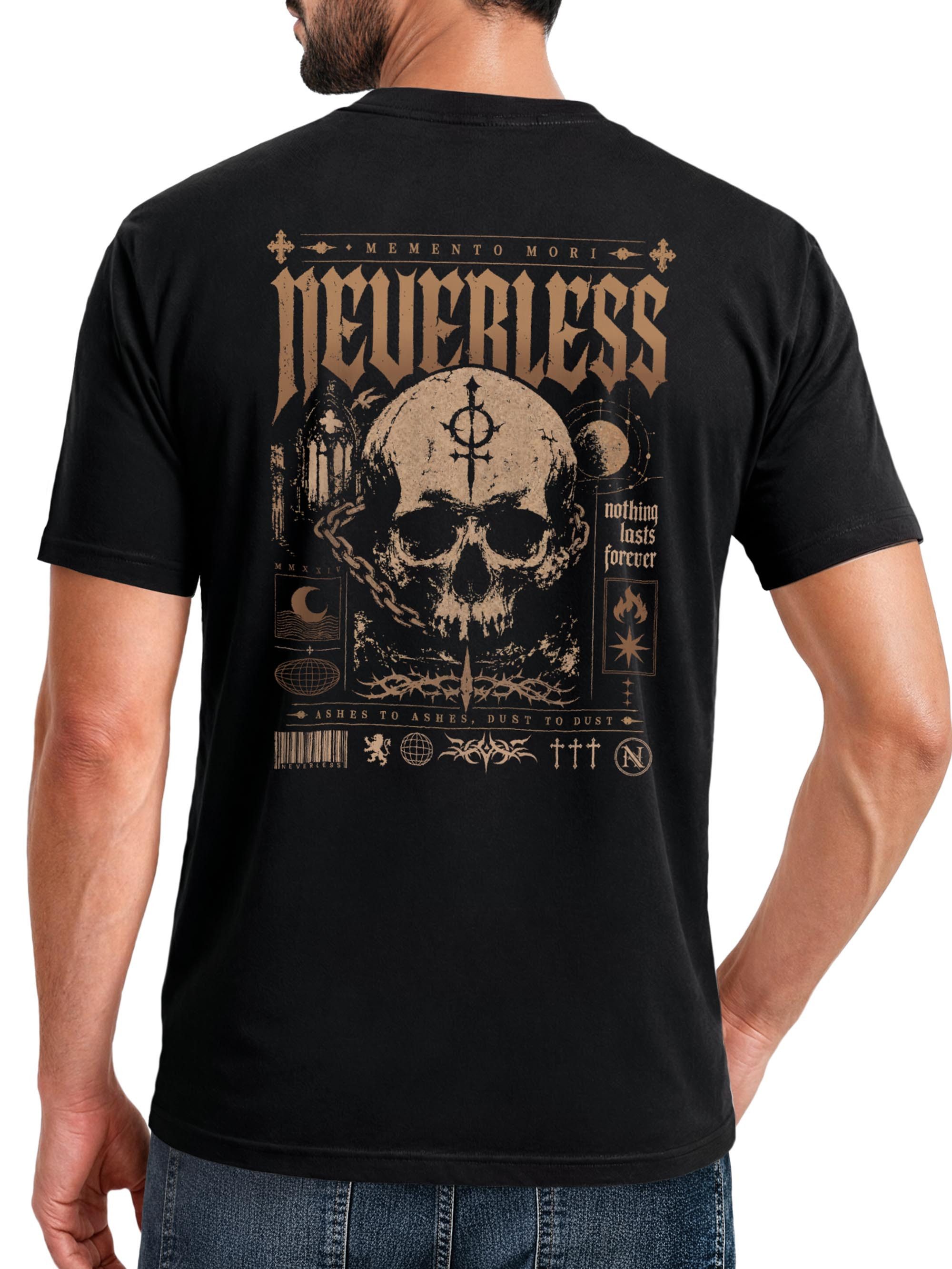 Neverless Print-Shirt Herren T-Shirt Backprint - Design Rebel Skull - Baumwollshirt Männer mit Print