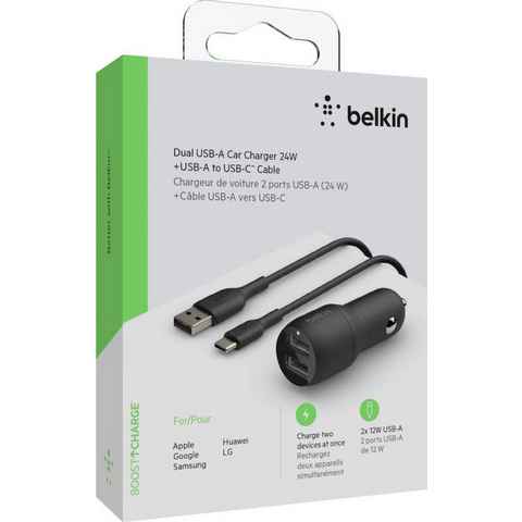 Belkin Dual USB-A Kfz-Ladegerät incl. USB-C Kabel 1m 24W USB-Ladegerät