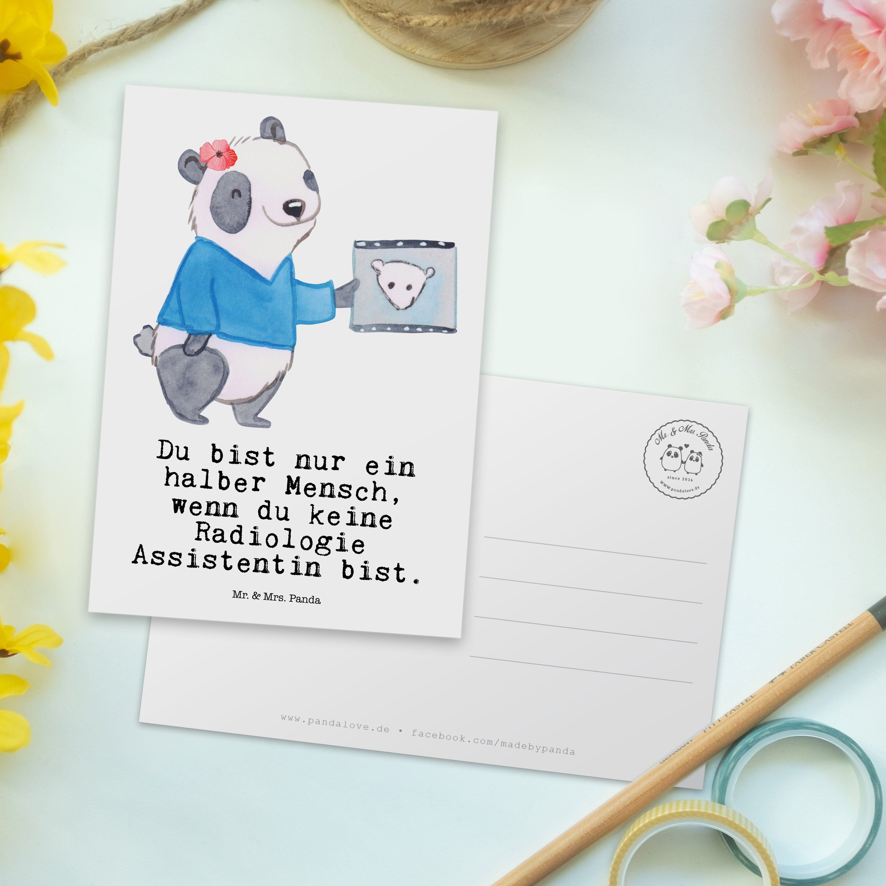 Geburtstags Postkarte Mr. Beruf, mit Geschenk, Assistentin - Mrs. Weiß Herz Panda Radiologie - &