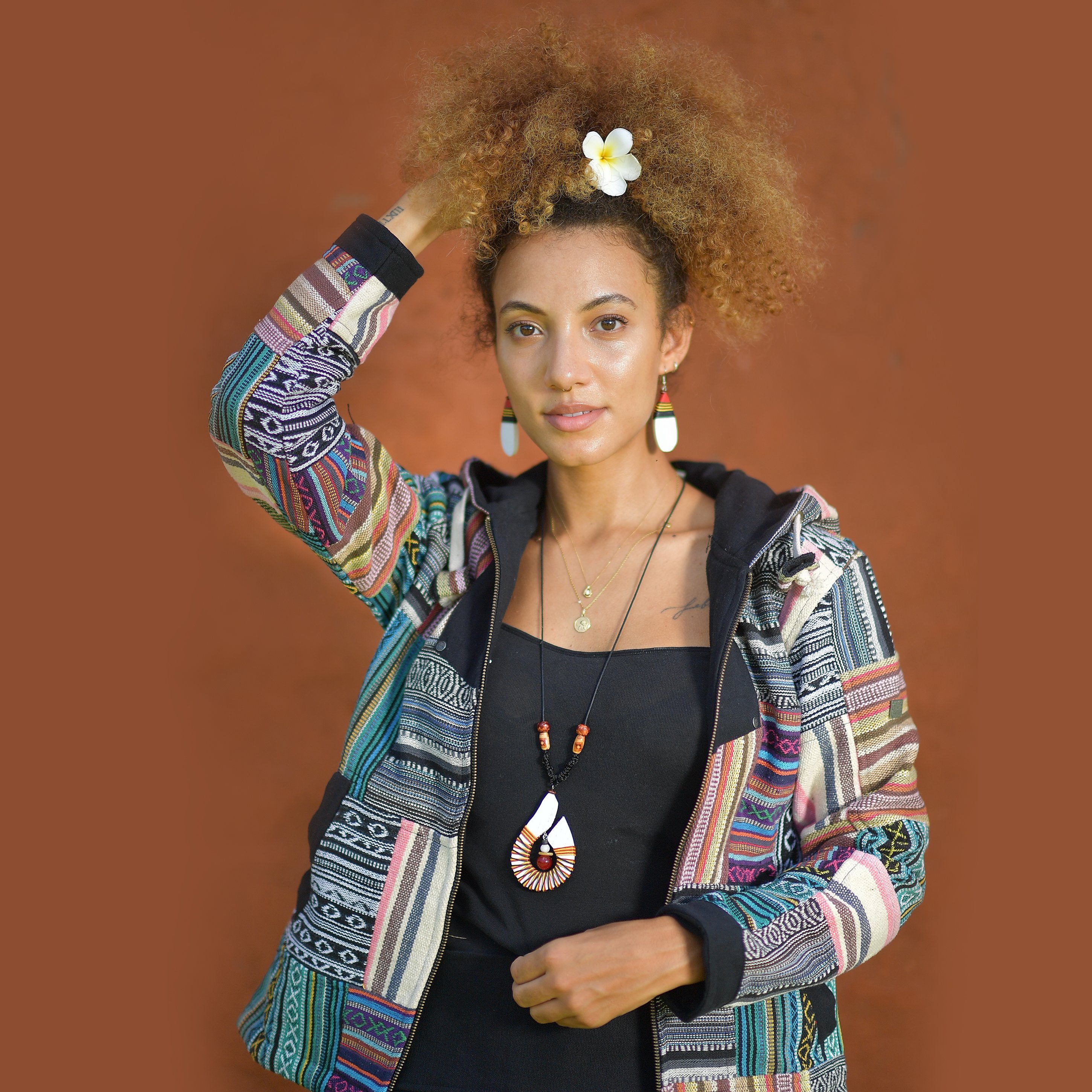 virblatt Cargojacke Patchwork Jacke Damen, Baumwolle, Baja Hoodie Vintage Hoodie Hippie buntes Patchwork