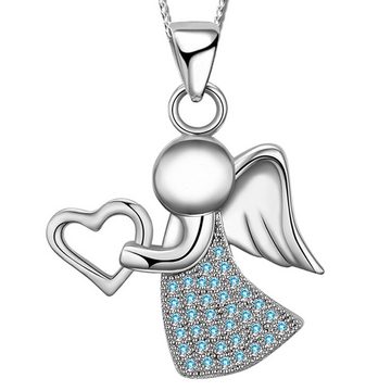 Limana Kette mit Anhänger echt 925 Sterling Silber Engelkette, Schutzengel Engel Herz Liebe Halskette Herzkette