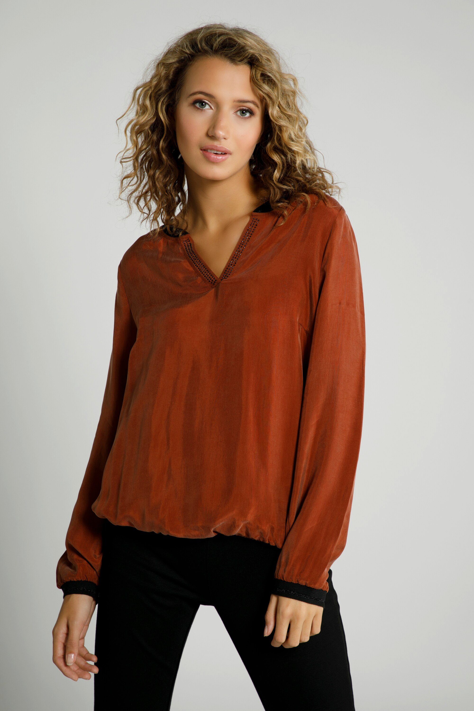 Gina Laura Longbluse Tunika Glitzerstreifen Gummisaum Langarm