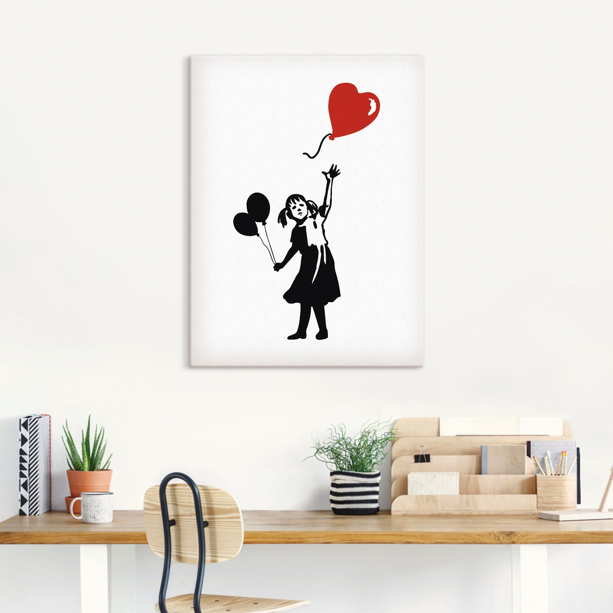 Artland Leinwandbild Silhouette Mädchen Ballon Herz, Bilder von Kindern (1 St), auf Holzrahmen gespannt