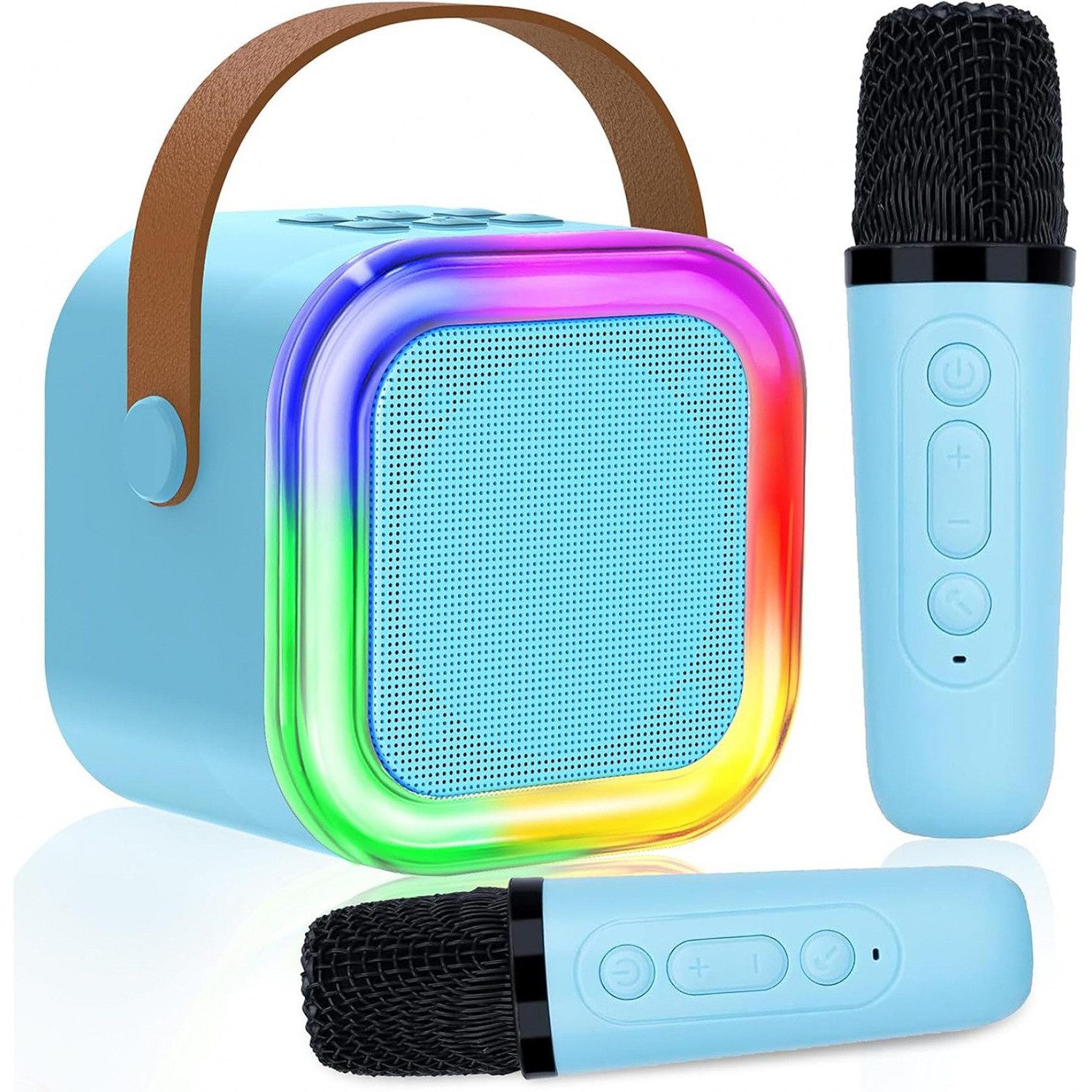MOPUEA Mini-Karaoke-Set Karaoke-Maschine mit 2 kabellosen Mikrofonen Bluetooth-Lautsprecher (5 W, Spielzeug, Partygeschenk, tragbar, Geschenke)