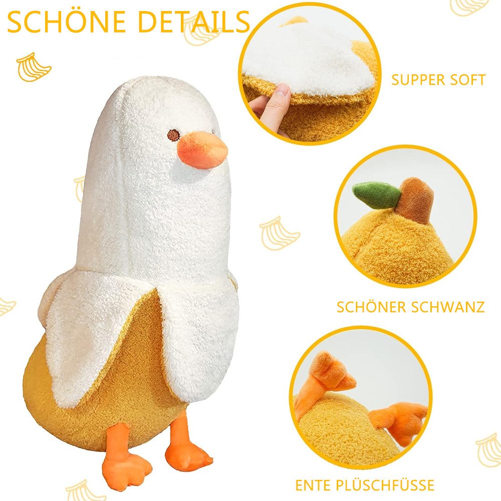 TUWENA Kuscheltier Plüschtier Banane Ente, Kawaii Ente Banane Kissen, Weiches Spielzeug