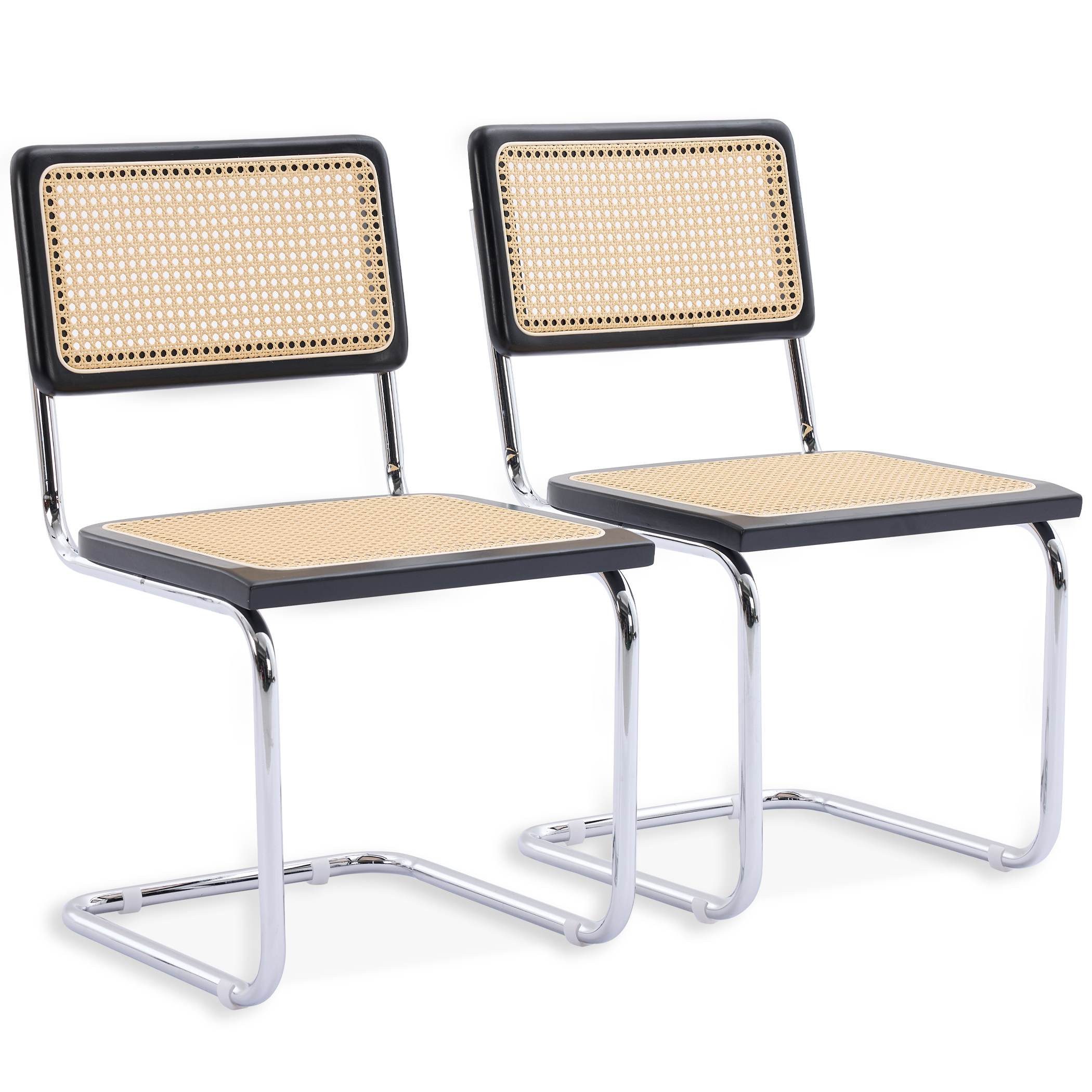 SeedWave Freischwinger 2er-Set Retro Esszimmerstühle mit Rattan-Rückenlehne günstig online kaufen
