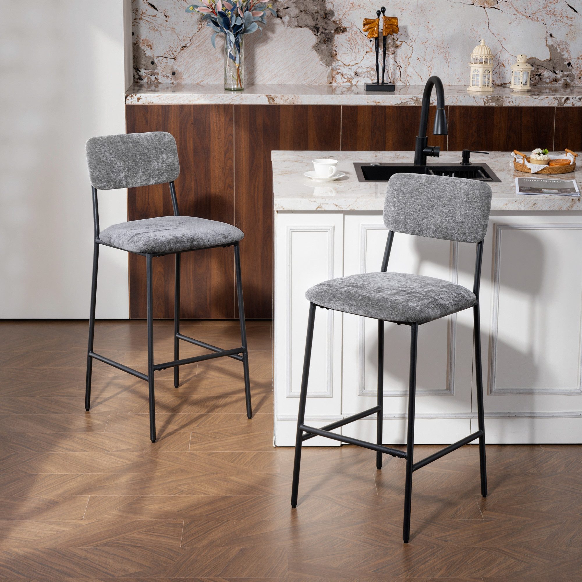 HOMCOM Barhocker mit Rückenlehne, Fußstütze (Barstuhl, 2 St., Bistrohocker) günstig online kaufen