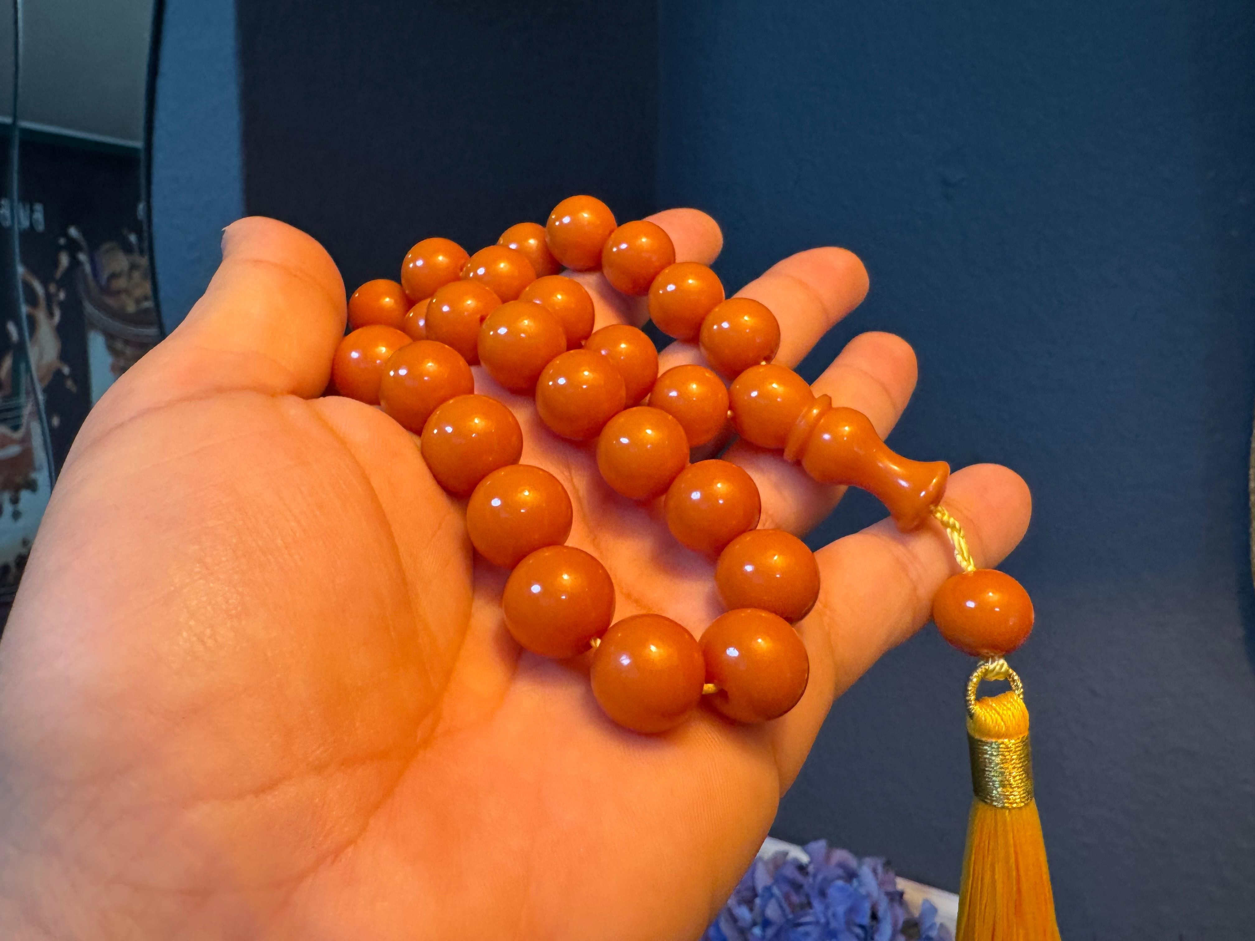 TesbihBid Kettenanhänger Osmanli Balköpügü (Subha Ates, Amber Prayerbeads Rosary Faturan Vatertag Die schönsten Geschenke für Männer, 33-tlg., Gebetskette Tesbih Misbaha Tasbeeh Bakalite), Gebetskette Tesbih Misbaha Tasbeeh