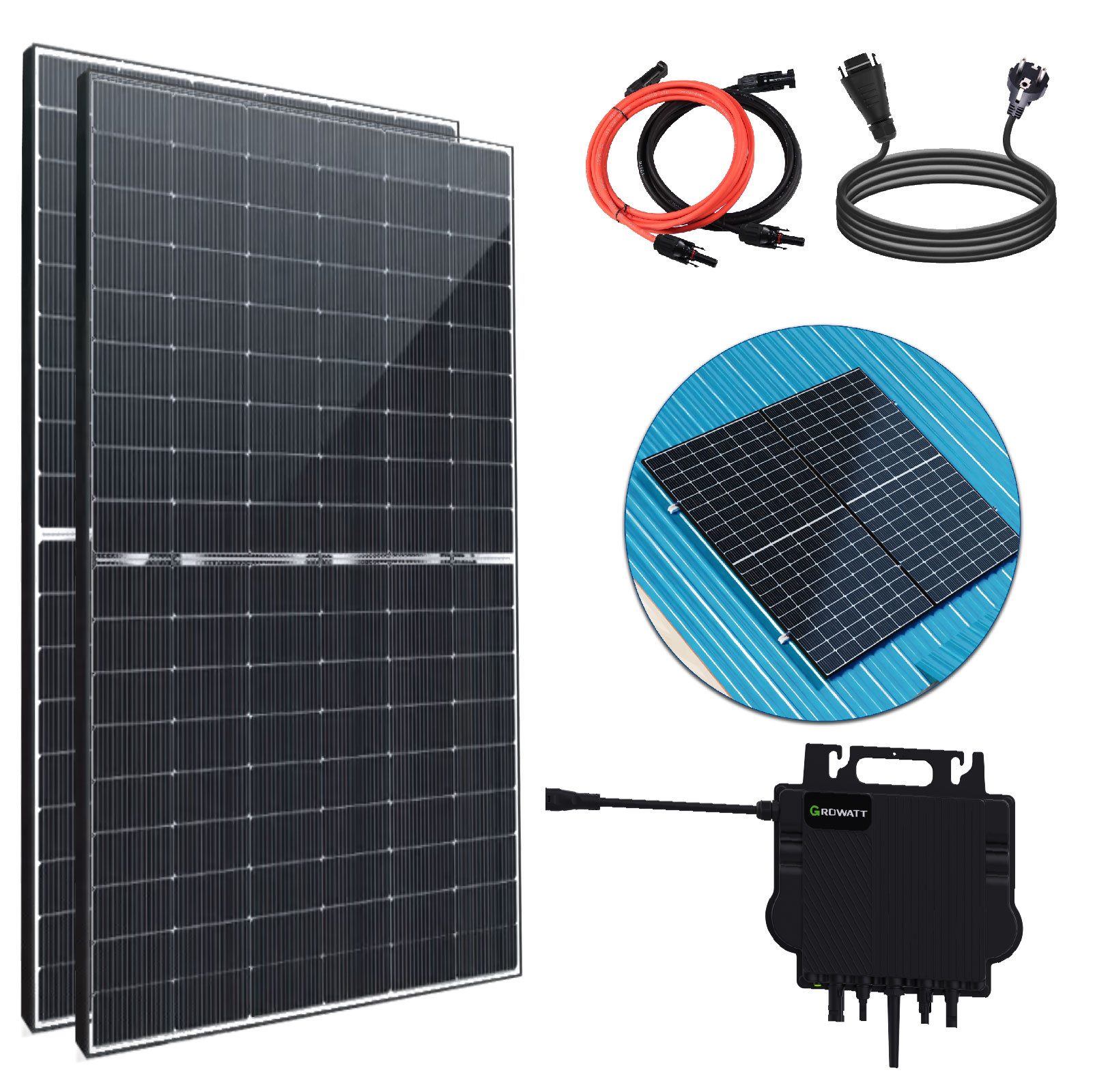 SOLAR-HOOK etm Balkonkraftwerk 880W Bifazial Komplettset PV Solaranlage, 880,00 W, Monokristallin, (2x 440W Bifazial Solarmodule Plug & Play, mit NEO 800W WIFI Wechselrichter Smart Mini Photovoltaik Solaranlage), inkl. Aufständerung Süd Basis PV Montage-system