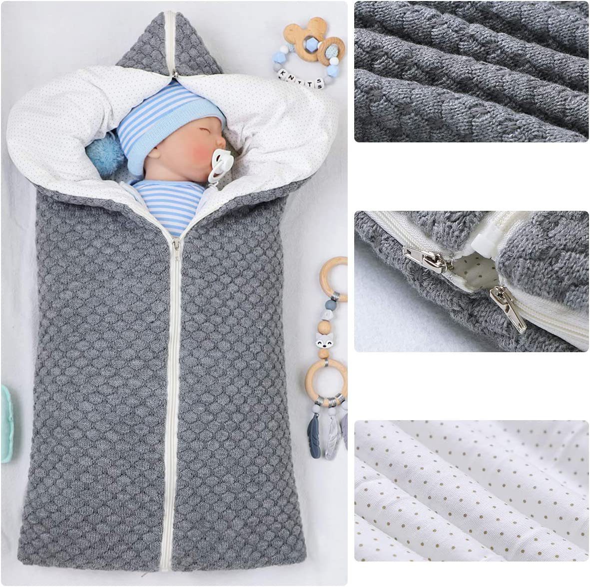 Neugeborenen warme Babydecke GelldG Wickeldecke, Winter Multifunktional grau Schlafsack,