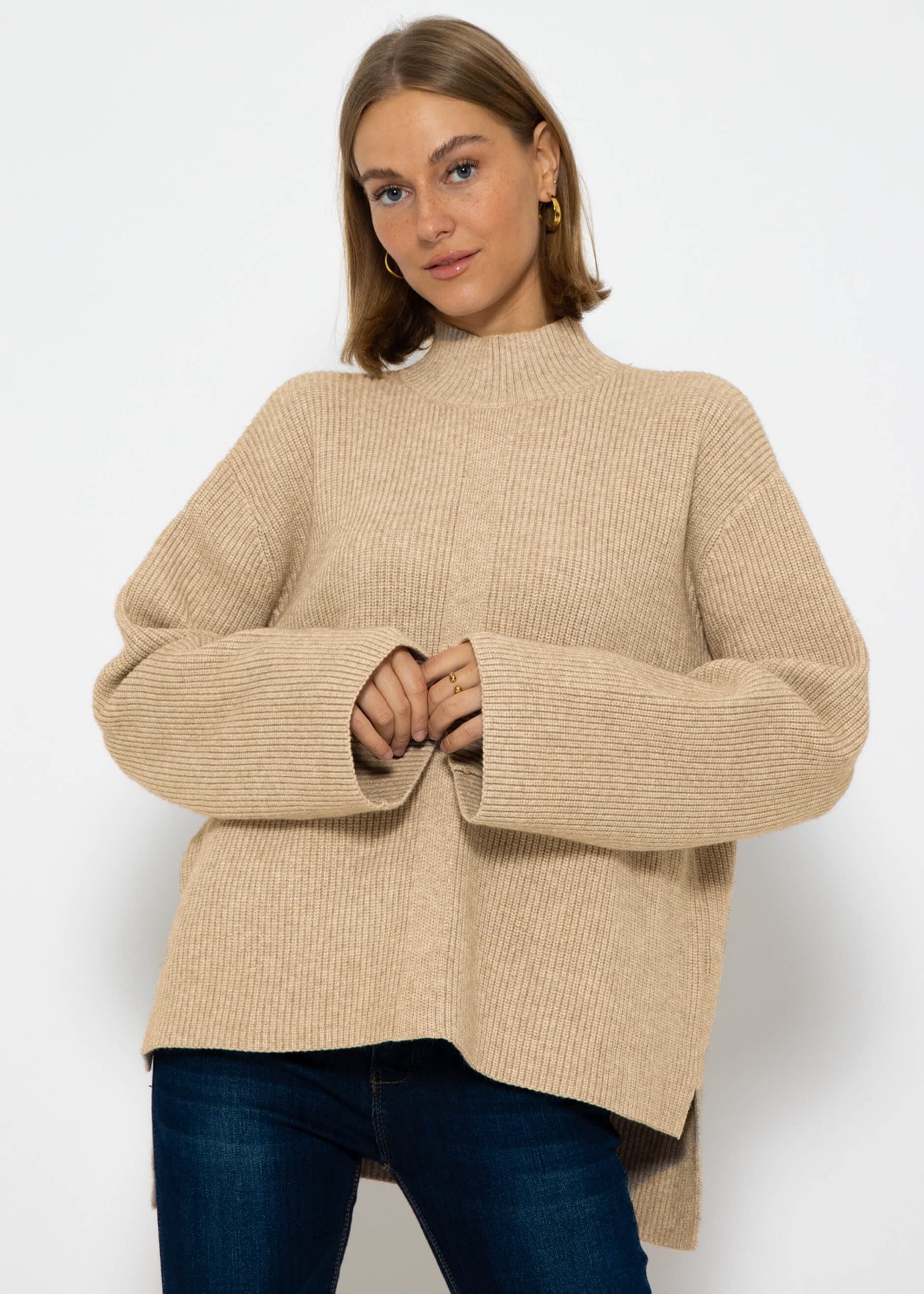 Damen Grobstrick weichem mit Offwhite Turtleneck Turtleneck Pullover Seitenschlitzen Lässiger Rollkragenpullover Strickpullover aus SASSYCLASSY und