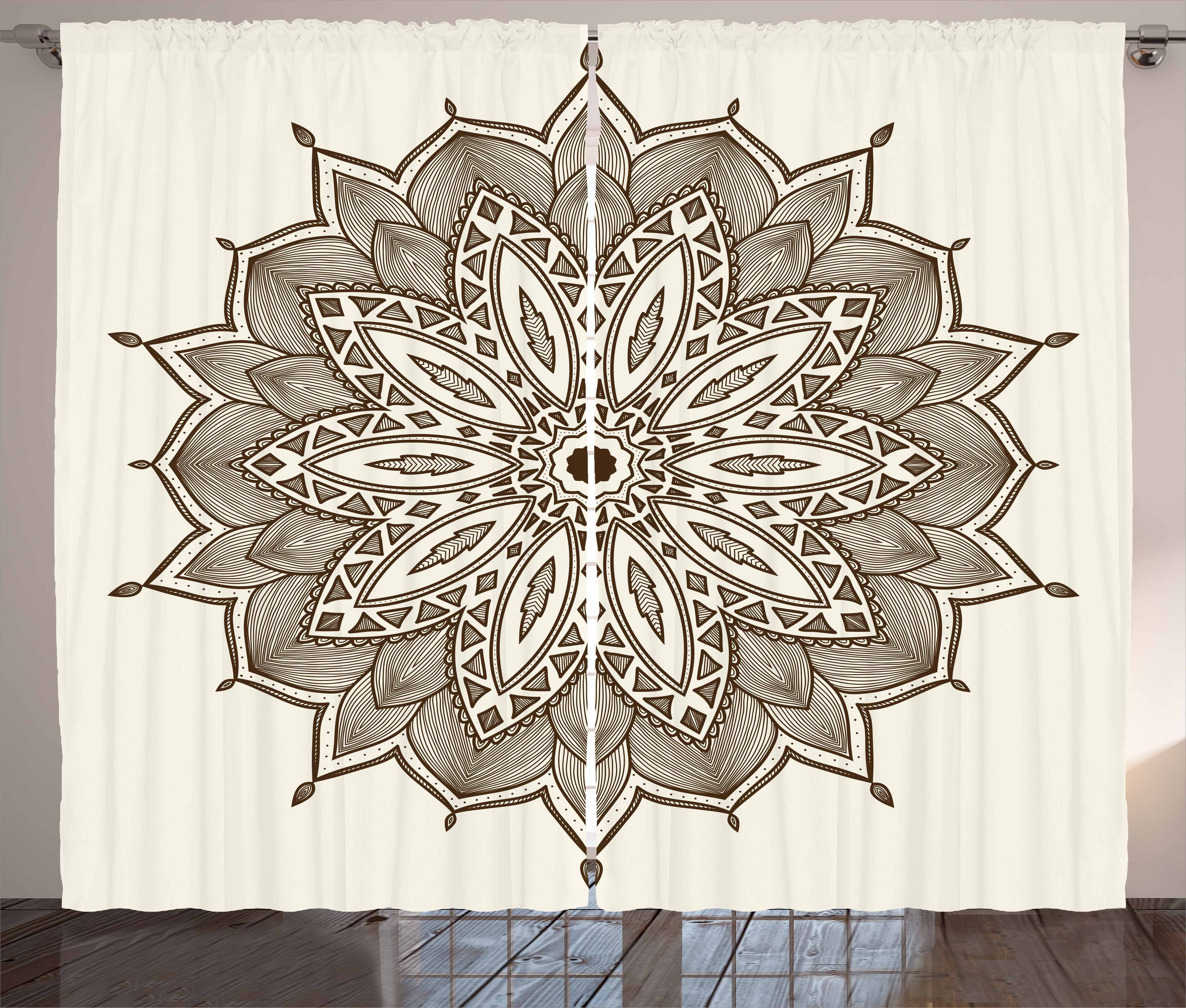 Gardine Schlafzimmer Kräuselband Vorhang mit Schlaufen und Haken, Abakuhaus, Brown Mandala Antike Tribal