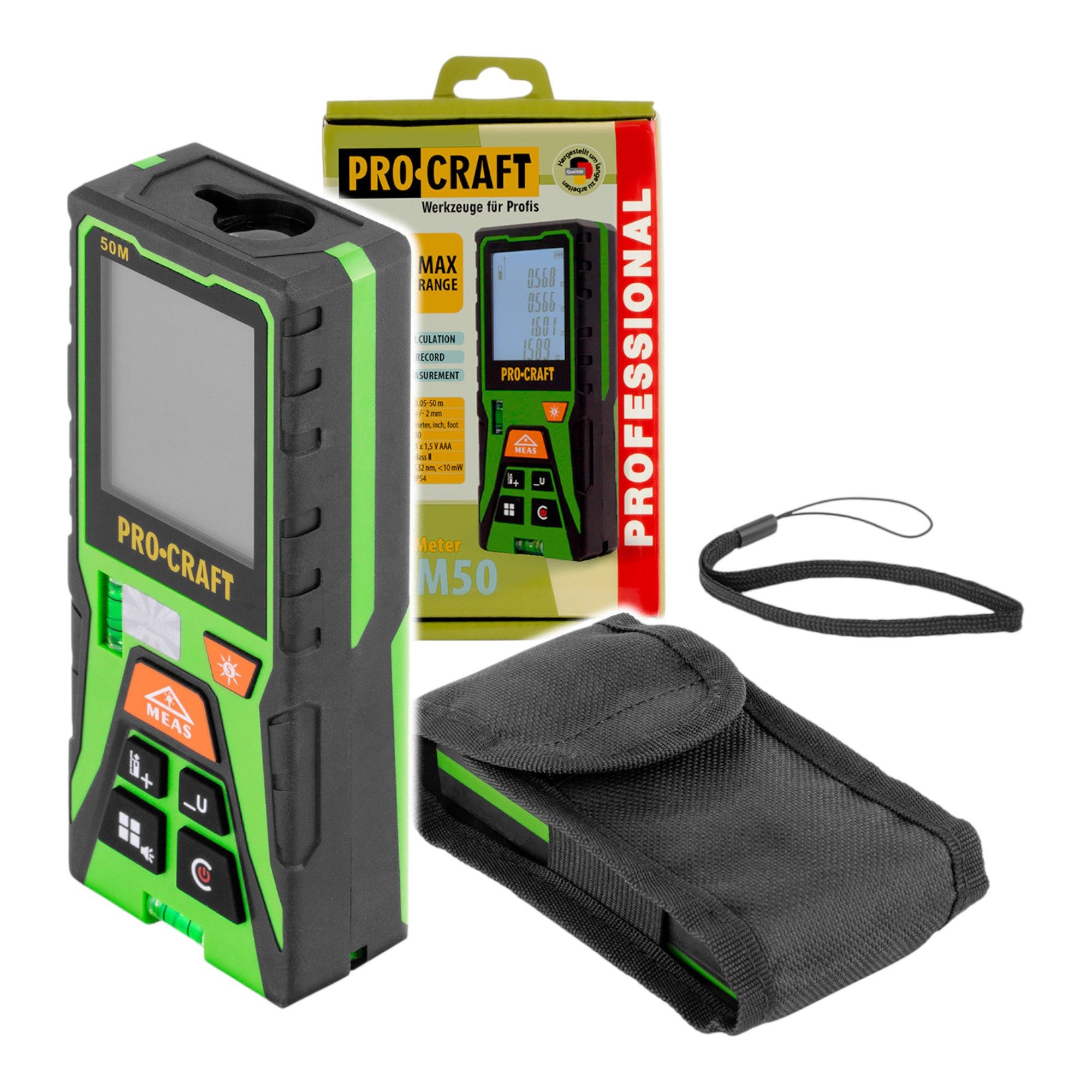 PRO CRAFT Entfernungsmesser Procraft PLDM50 Laser Entfernungsmesser 50 m + Tasche