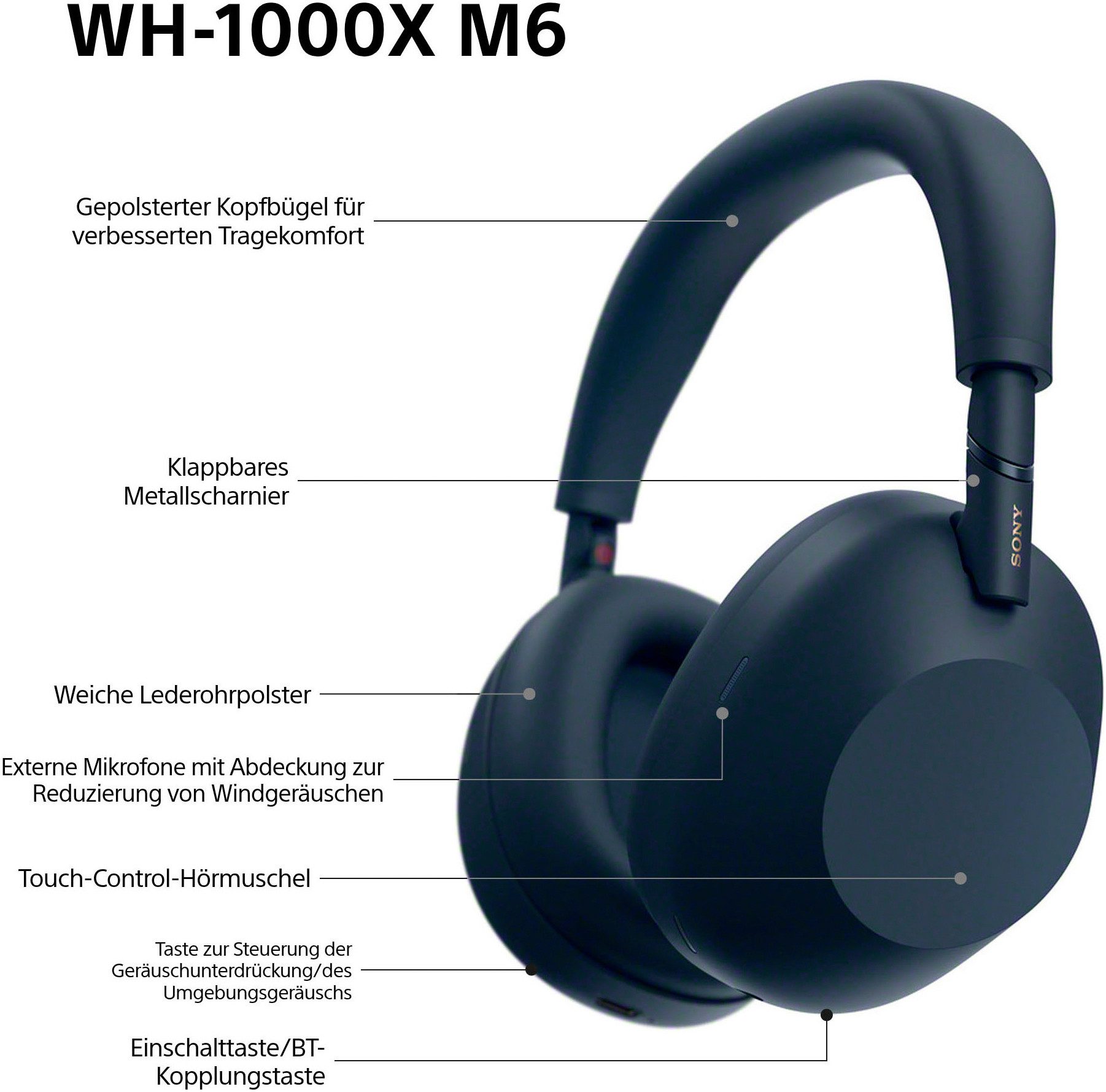 Sony WH-1000XM6 Premium Noise Cancelling Wireless Over-Ear-Kopfhörer (Freisprechfunktion, Multi-Point-Verbindung, Noise-Cancelling, Transparenzmodus, Wireless-A – Bild 4 von 5