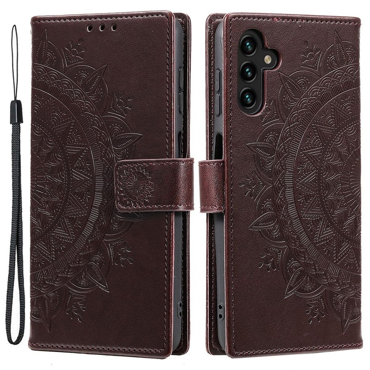 CoverKingz Handyhülle Hülle für Samsung Galaxy A34 5G Handyhülle Flip Case Cover Etui 16,65 cm (6,6 Zoll), Klapphülle Schutzhülle mit Kartenfach Schutztasche Motiv Mandala