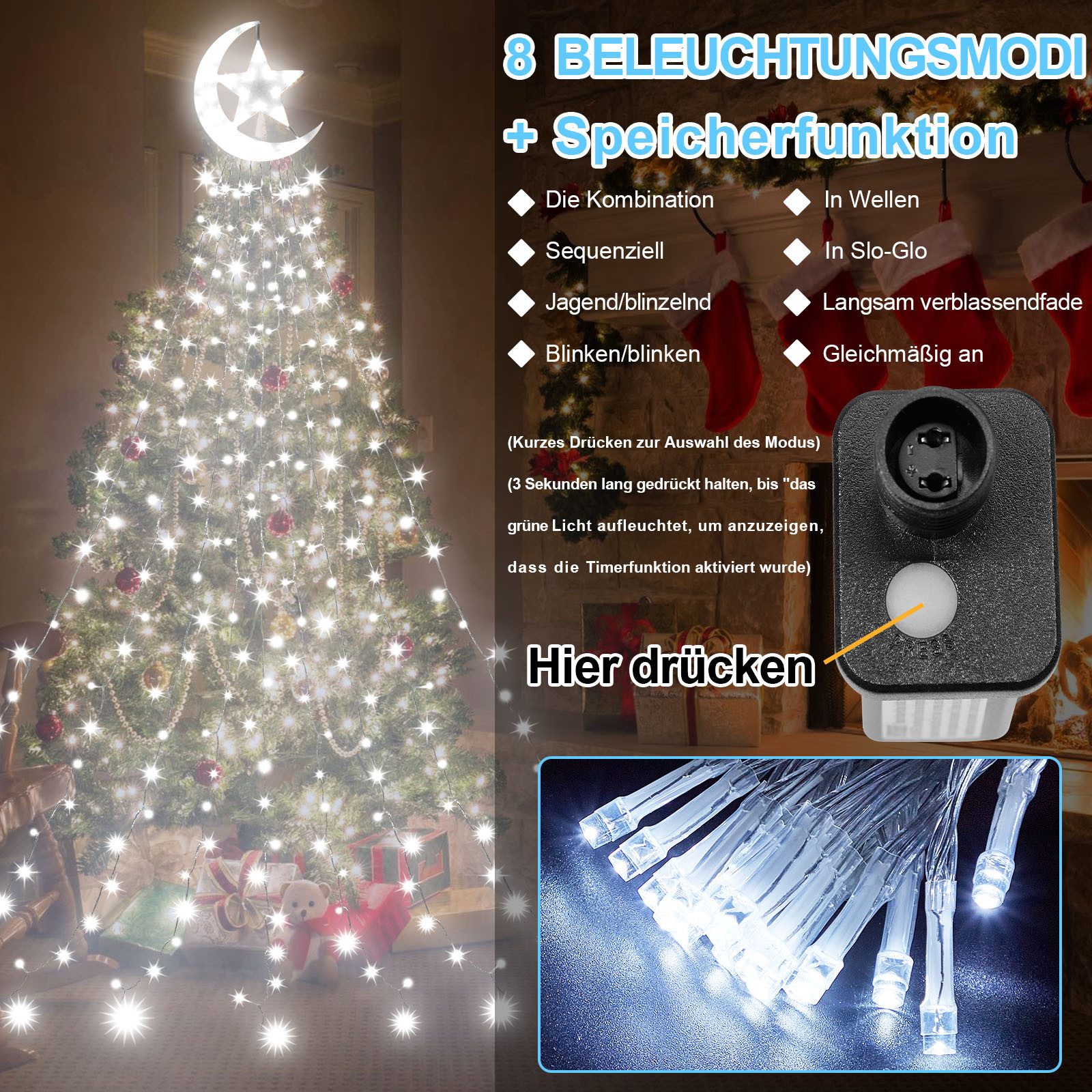 LMaxhome LED-Lichterkette Wasserfall Weihnachtsbaum Beleuchtung Stern Außen günstig online kaufen