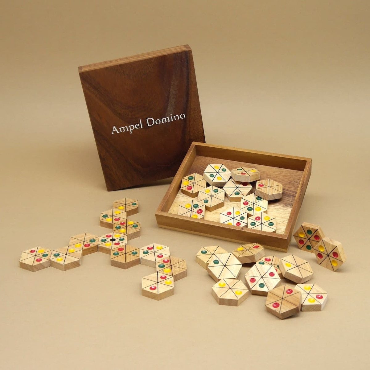 ROMBOL Denkspiele Spiel AMPEL DOMINO - besonderes Legespiel, Legespiel, Holzspiel