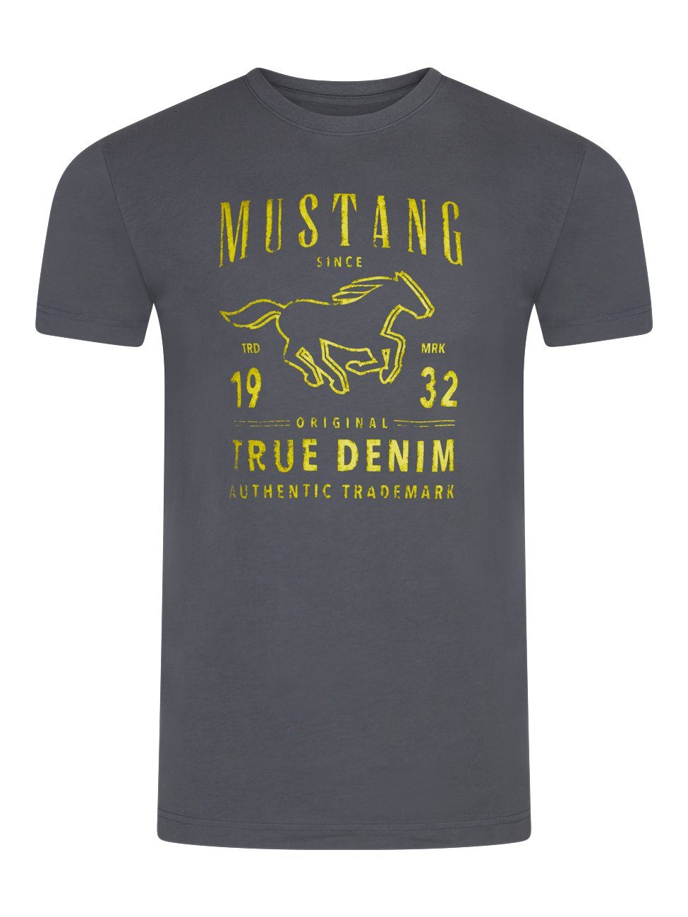 MUSTANG T-Shirt Herren Printshirt Regular Fit (1-tlg) Kurzarm Tee Shirt mit Rundhalsausschnitt aus 100% Baumwolle Castlerock (1014003-4111)