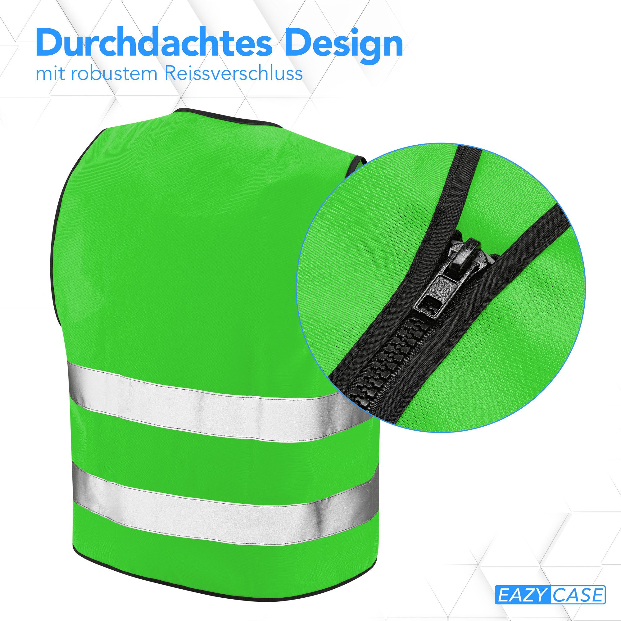 EAZY CASE Warnweste Kinder Warnweste Reißverschluss Kinder Reflektorweste Atmungsaktive leuchtende Warnweste, Größe S Grün