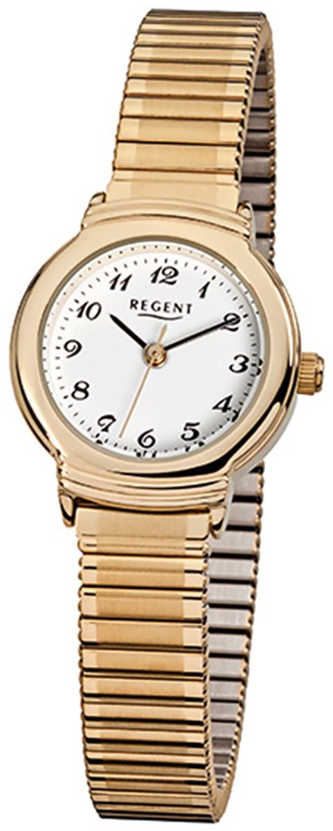Regent Quarzuhr Regent Damen-Armbanduhr gold Analog F-265, (Analoguhr), Damen Armbanduhr rund, klein (ca. 24mm), Edelstahl, ionenplattiert