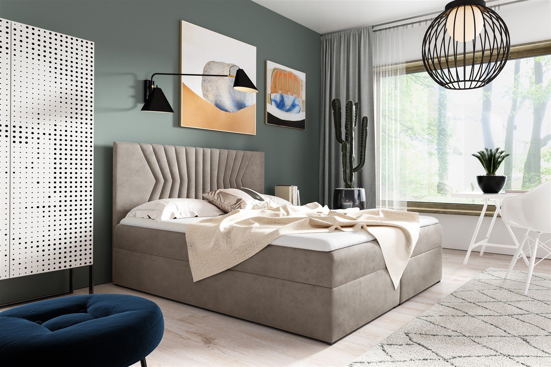 Fun Möbel Boxbett Schlafzimmerbett LAZARO Nr.2 Überlänge in Stoff Fresh (inkl. Bettkästen, inkl. Kaltschaumtopper), eingebautes Liftsystem für Bettkästen
