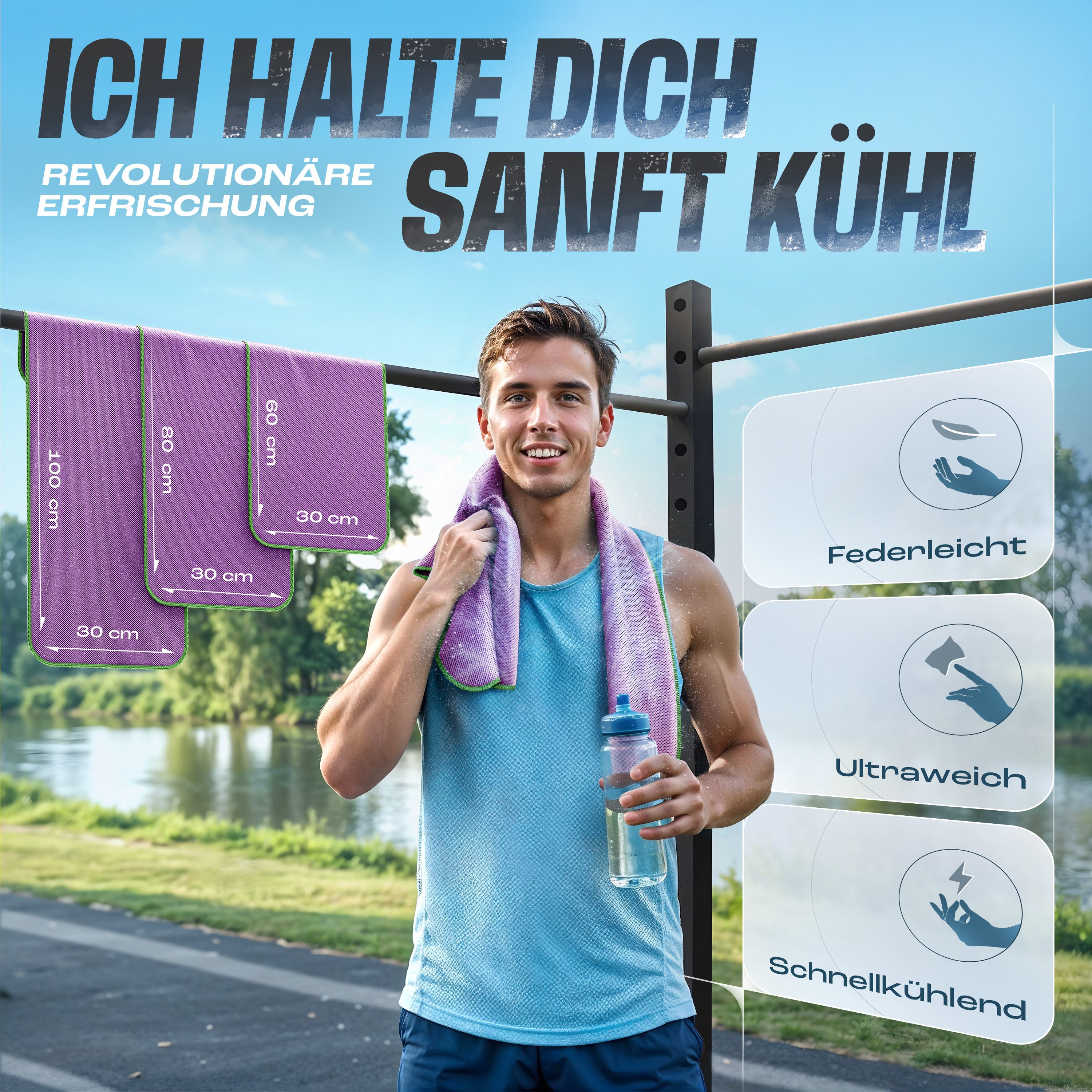 NirvanaShape Handtücher Kühl-Tuch eiskalt mit sofortiger Kühlwirkung kühlendes Handtuch, sofortiger Kühlwirkung, ultraleicht, Ideal für Sport & Freizeit