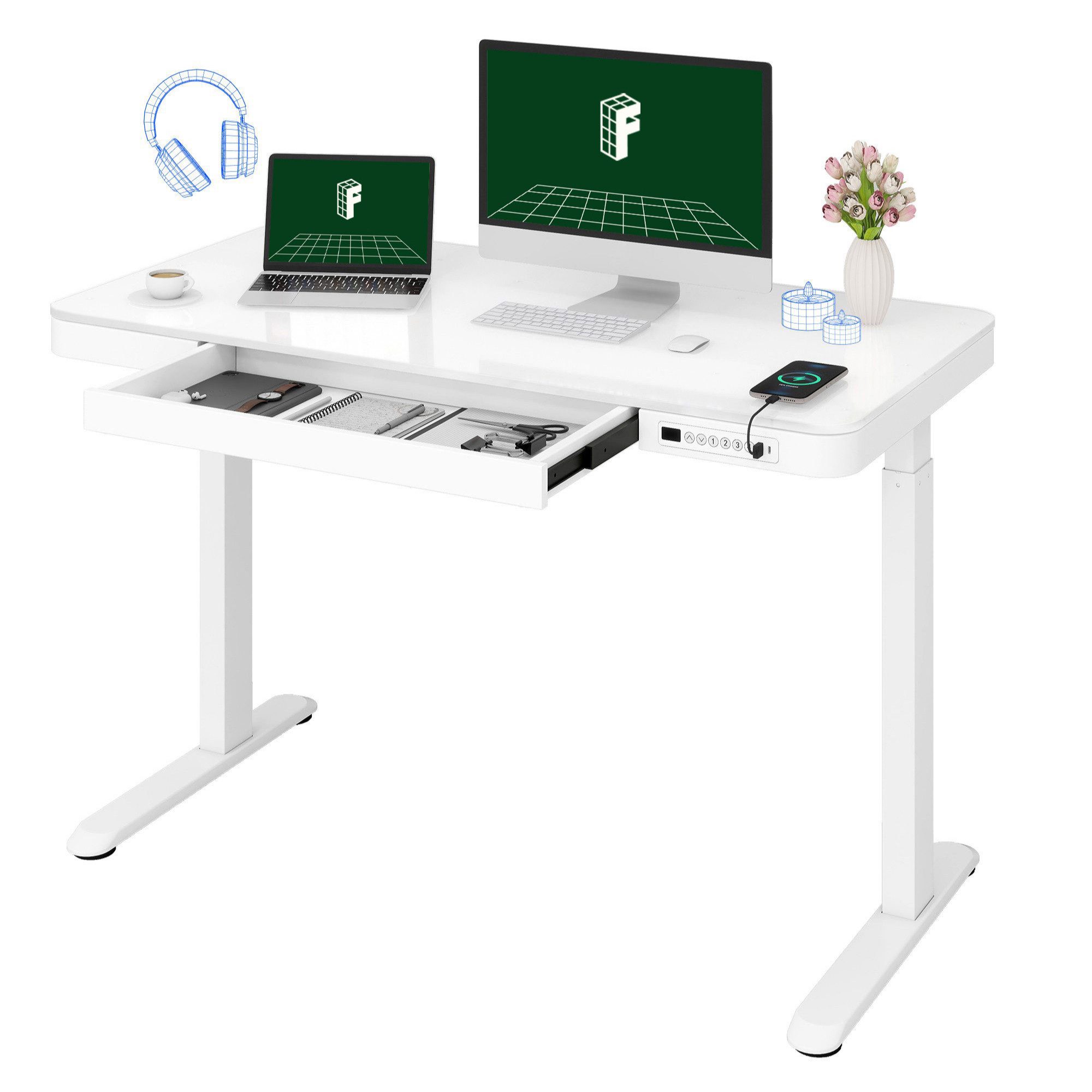 FLEXISPOT Schreibtisch Höhenverstellbarer Schreibtisch MIT Schubladen (Glas günstig online kaufen