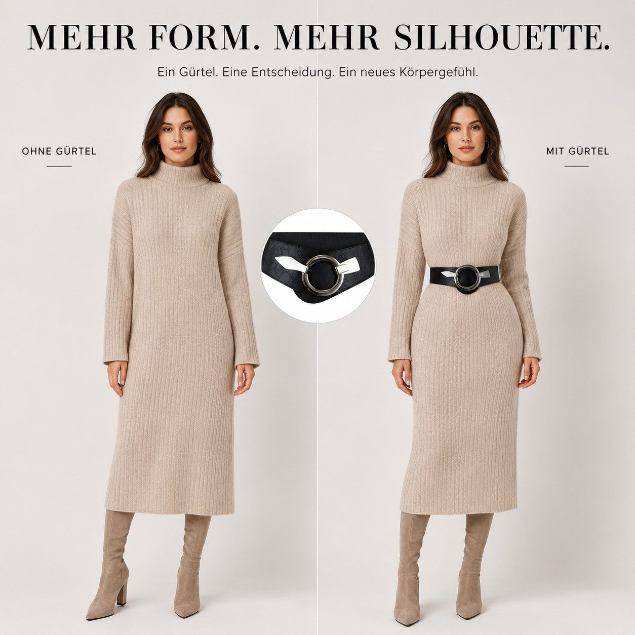 Vanessa & Melissa Taillengürtel Damen Eleganter Gürtel in 6 cm Breite, Vielseitiger Kleidergürtel Elastischer Taillengürtel, Gürtel mit silberner Ring-Schließe