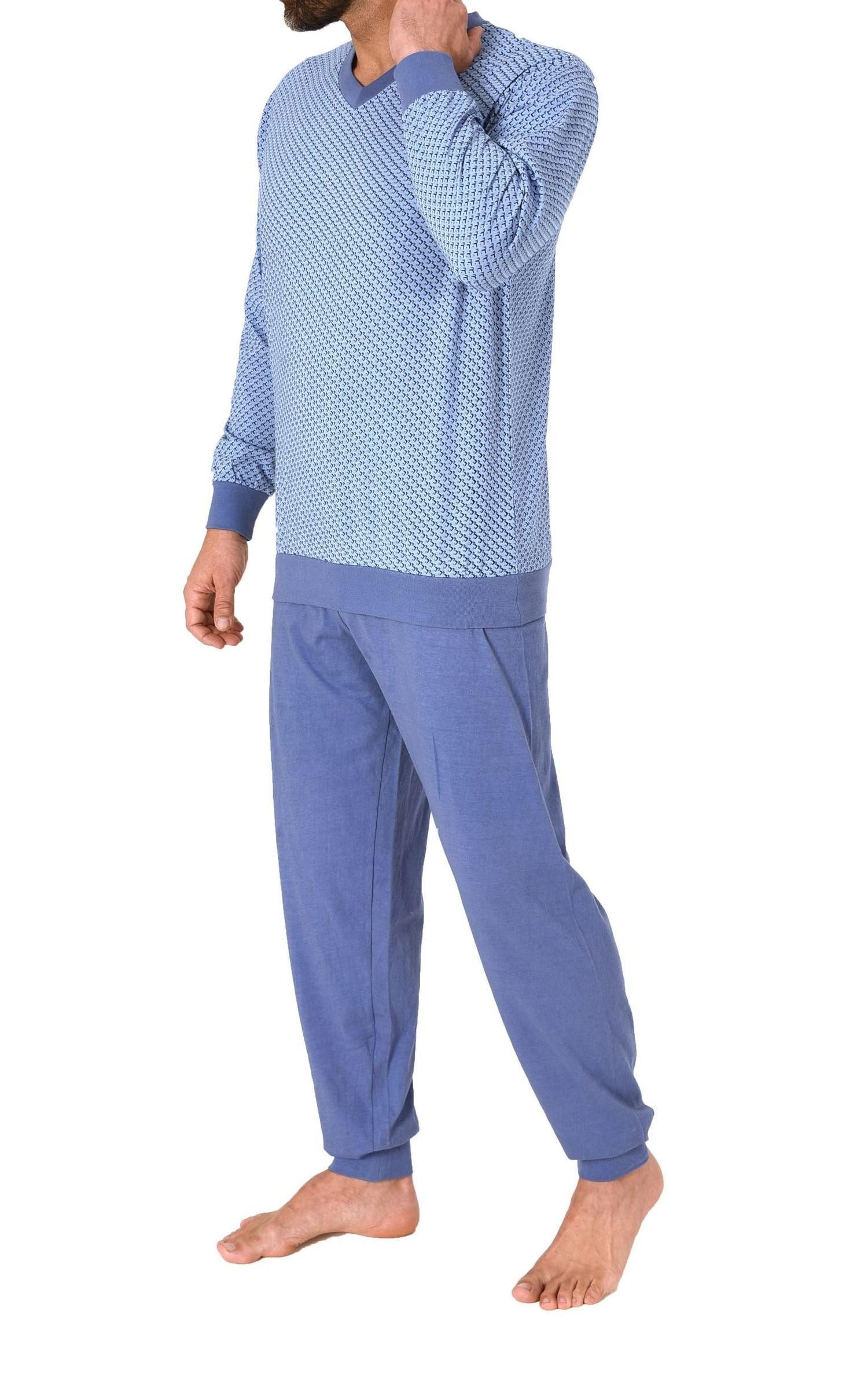 Normann Pyjama Herren Schlafanzug lang mit Bündchen in eleganter Minimalprint Optik – Bild 2 von 3