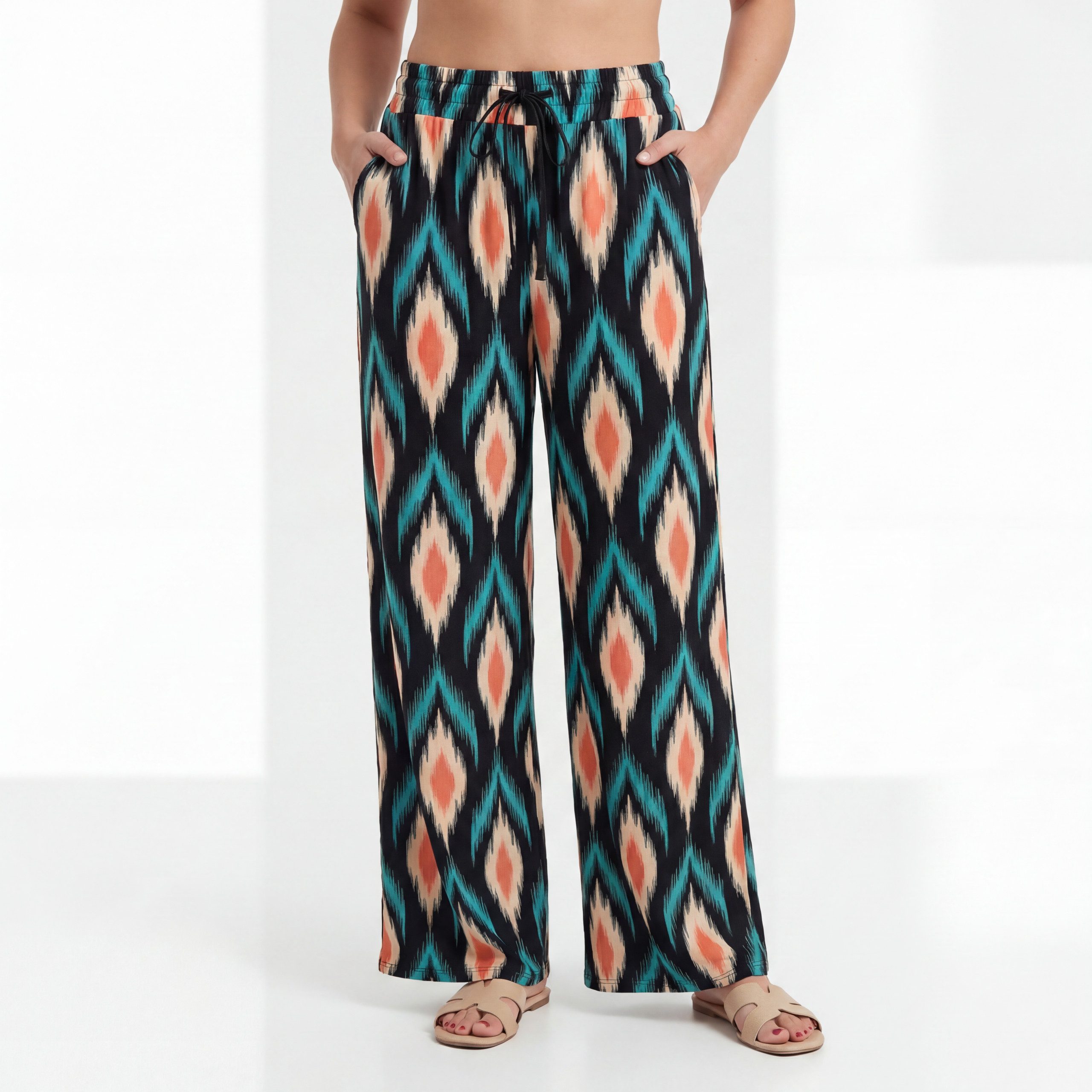 OriginalYou Palazzohose Sommerhose Damen Culotte Hose mit Print - Relaxed Fit, Elastikbund One Size 36-44 passend für (36-40 relaxed, 40-44 regular) – Bild 5 von 5