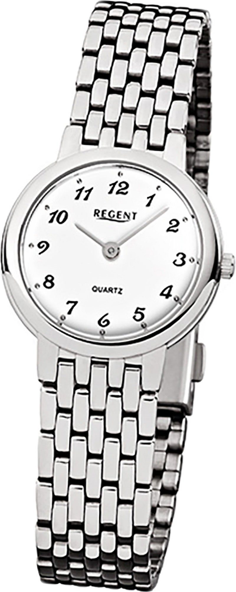 Damen Uhren Regent Quarzuhr D2URF909 Regent Stahl Damen Uhr F-909 Quarzuhr, Damenuhr mit Edelstahlarmband, rundes Gehäuse, klein