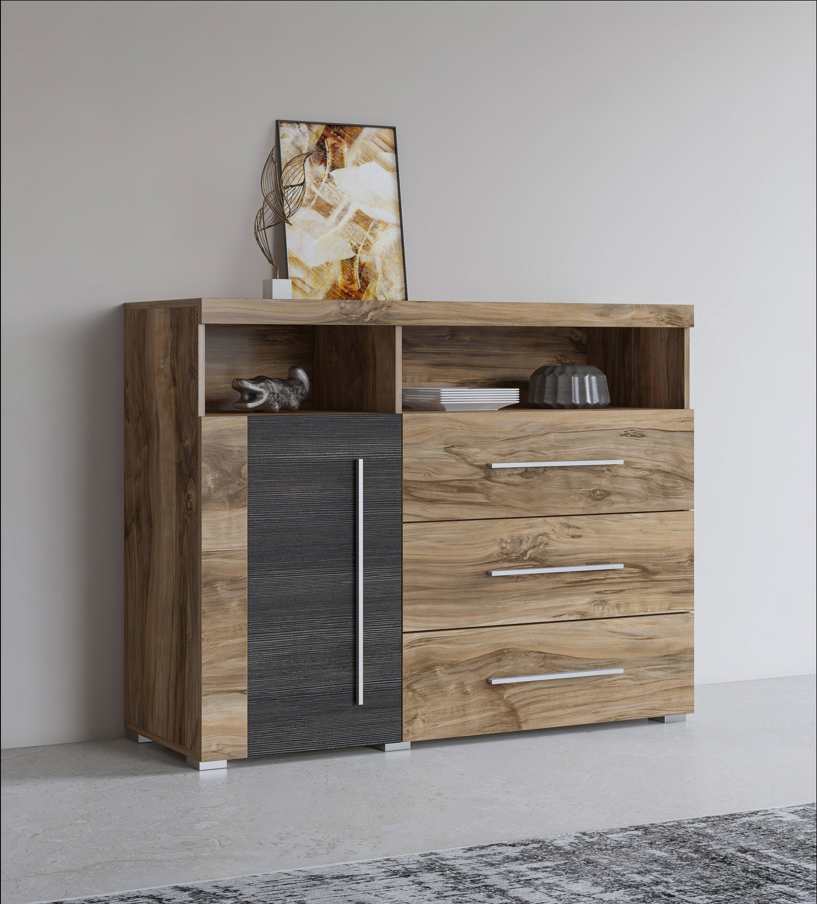 Helvetia Sideboard Roger,Breite 120cm, moderne Anrichte mit 3 Schubladen, Kommode mit viel Stauraum, Masse 120x92x38,5 (B/H/T)