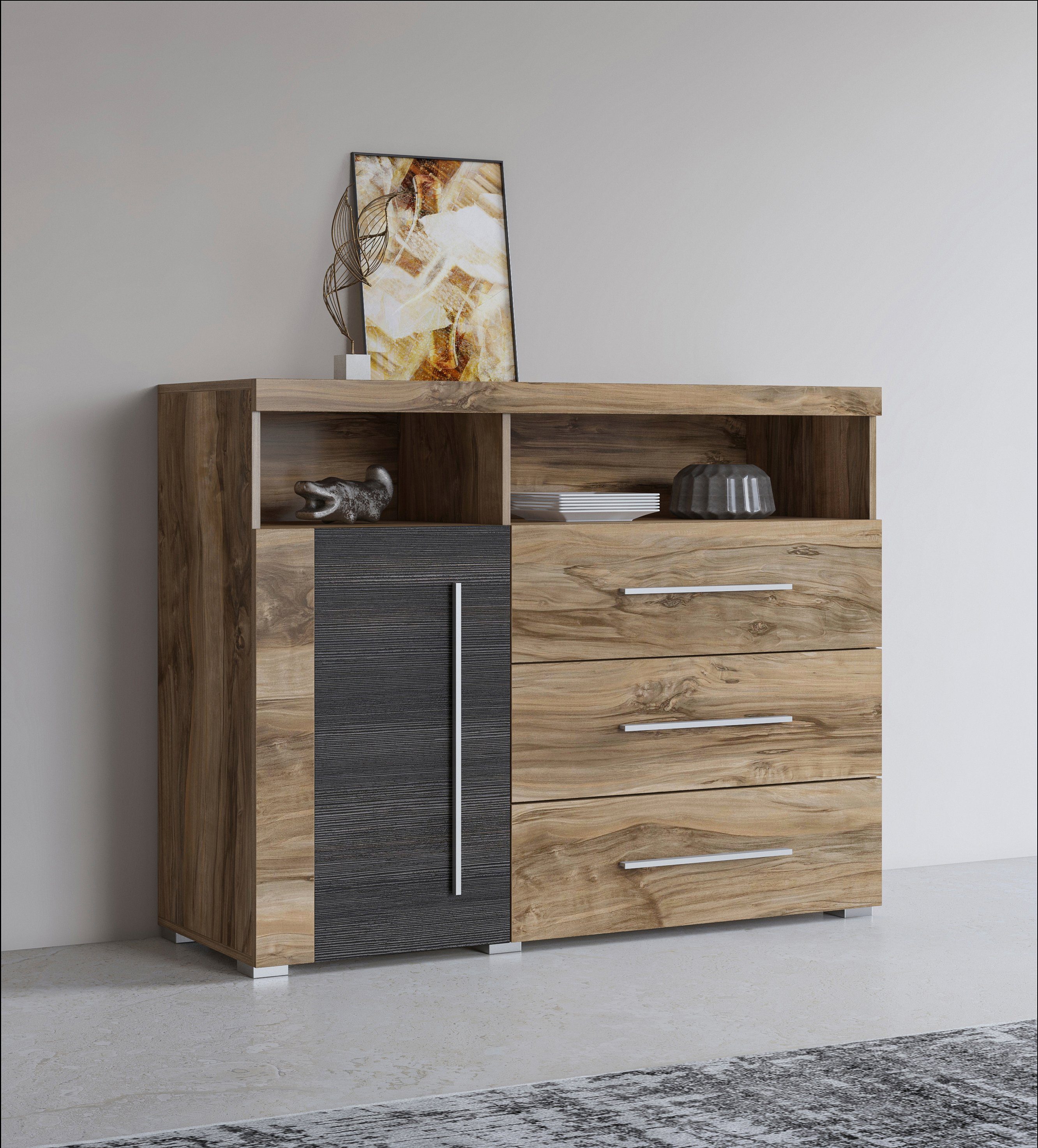 OTTO home Kommode Roger,Breite 120cm, moderne Anrichte mit 3 Schubladen, Kommode mit viel Stauraum, Masse 120x92x38,5 (B/H/T)