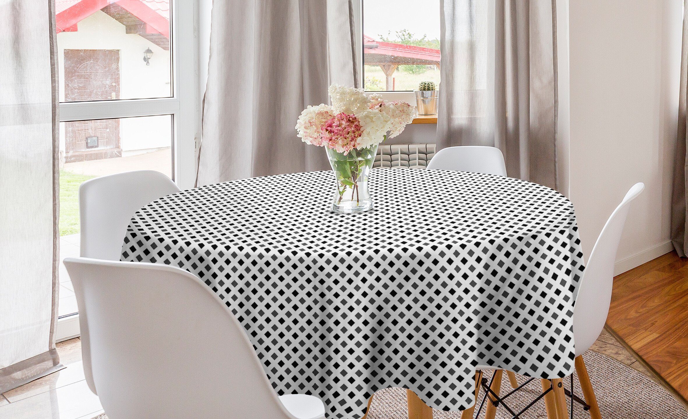 Stil Abakuhaus für Tischdecke Schwarz und Squares weiß Kreis Küche Esszimmer Dekoration, Minimalistischen Tischdecke Abdeckung
