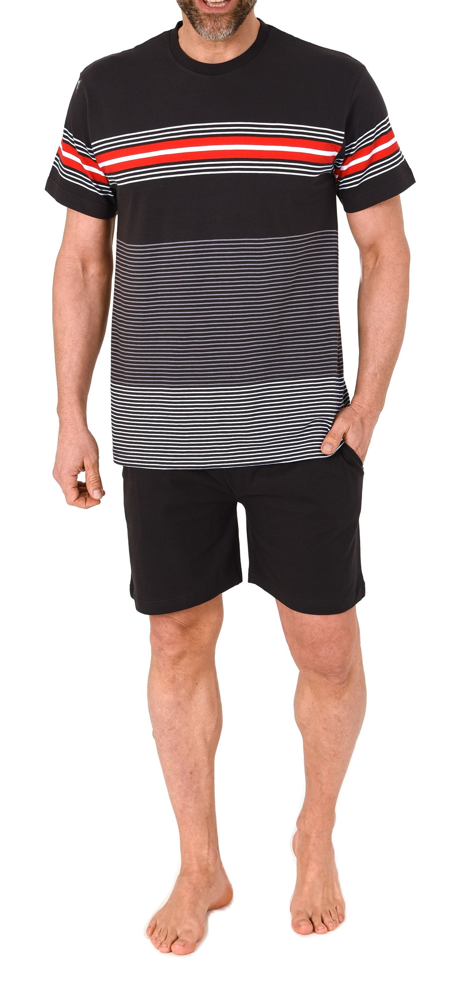 Normann Pyjama Normann Herren kurzarm Schlafanzug Shorty in eleganten Streifendesign – Bild 2 von 5