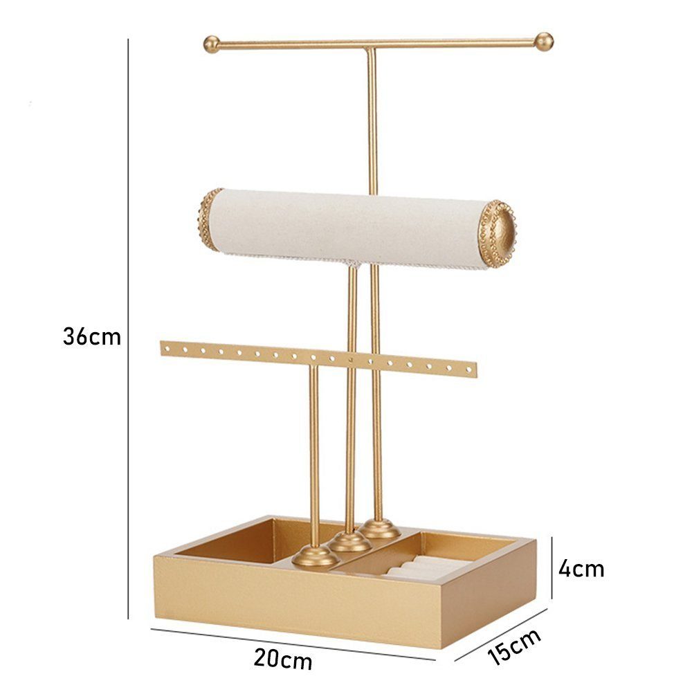 Schmuckständer AUKUU mit Kettenhalter, Schmuckständer Silber Schmuckständer Holzsockel T-Form Kettenhalter 3-Tier,