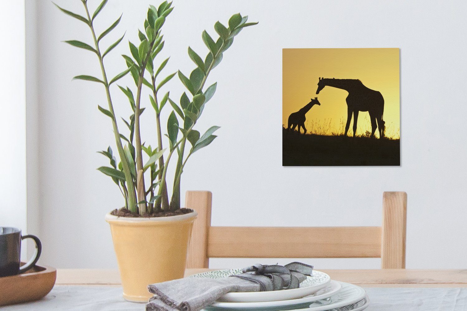 OneMillionCanvasses® Leinwandbild Giraffe (1 Schlafzimmer Kalb, Scherenschnitt - St), Bilder - Leinwand für Wohnzimmer