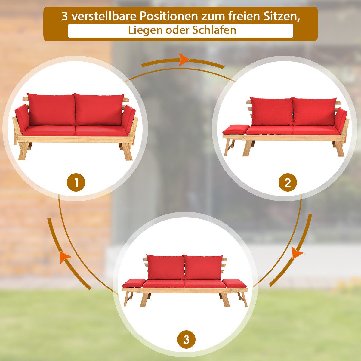 COSTWAY Gartenbank 4-in-1 XXL, mit Liegefunktion, günstig online kaufen