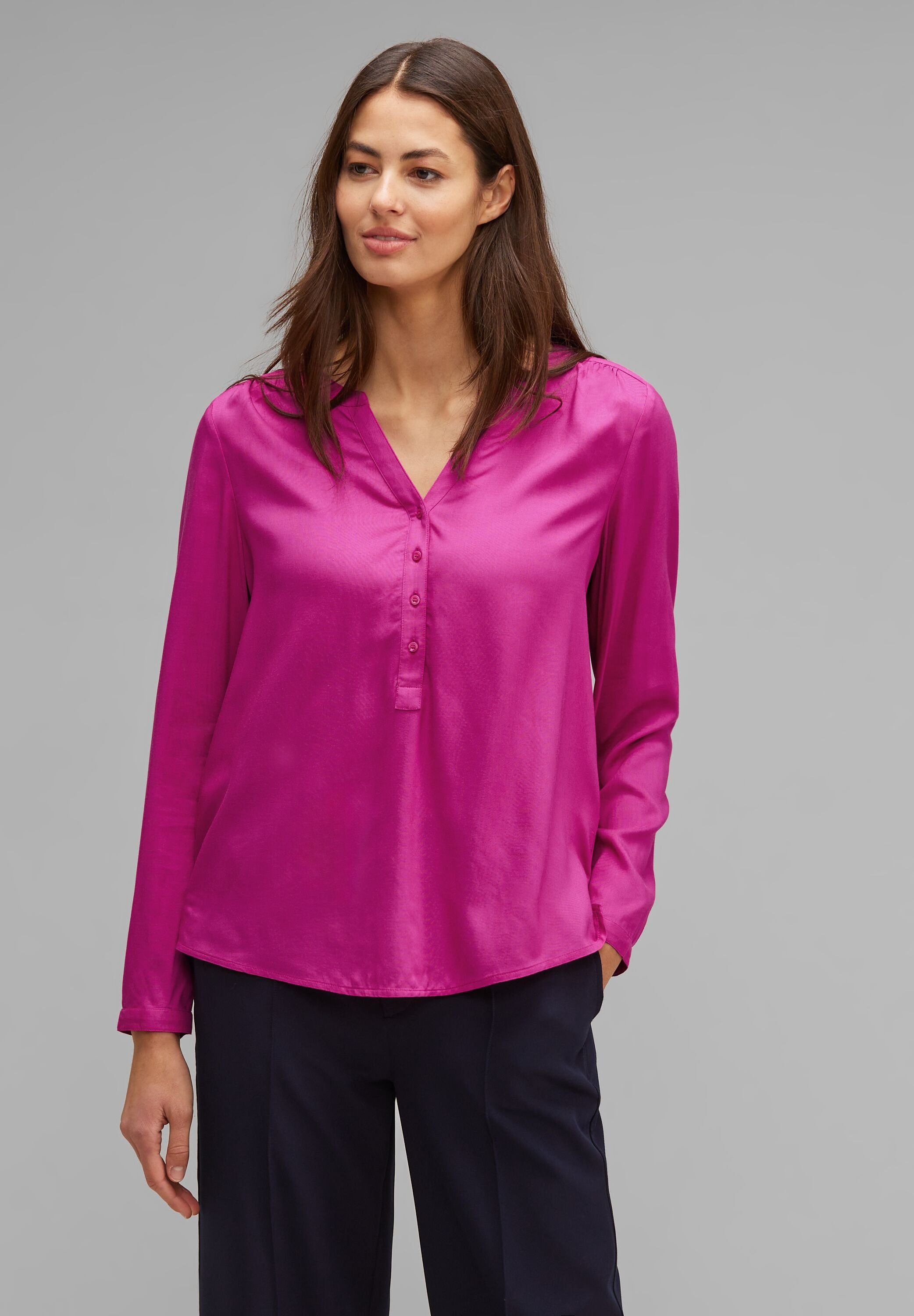 [Im Angebot zum niedrigsten Online-Preis] STREET ONE Shirtbluse Style Bamika cozy mit Seitenschlitzen pink bright