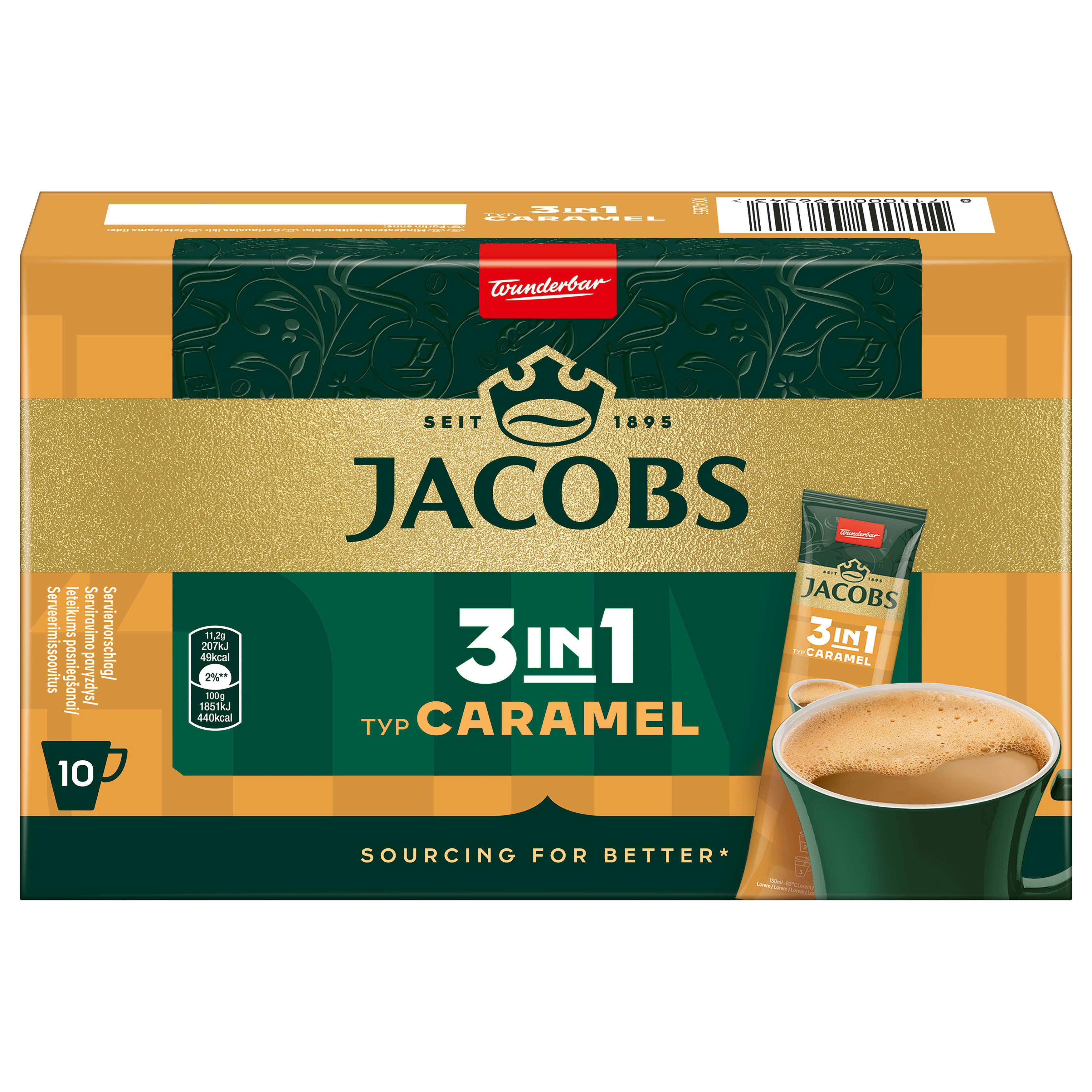 JACOBS Kaffee Löskaffee 3in1 Typ Caramel Instantkaffee 12 x 10 = 120 Getränke, (Packung, 12er Pack)
