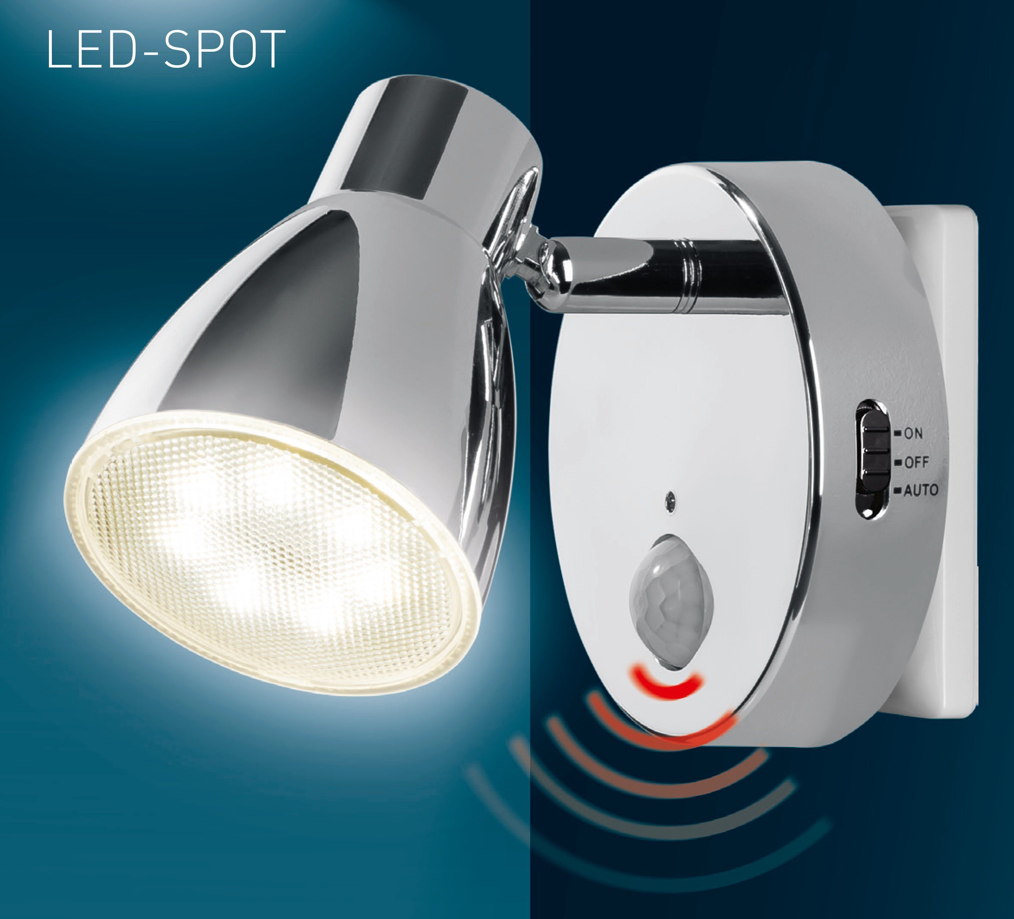 TRANGO LED Nachtlicht, Bewegungsmelder, Wandlampe, Chrom Nachtlampe, Steckdosenlicht Orientierungslicht