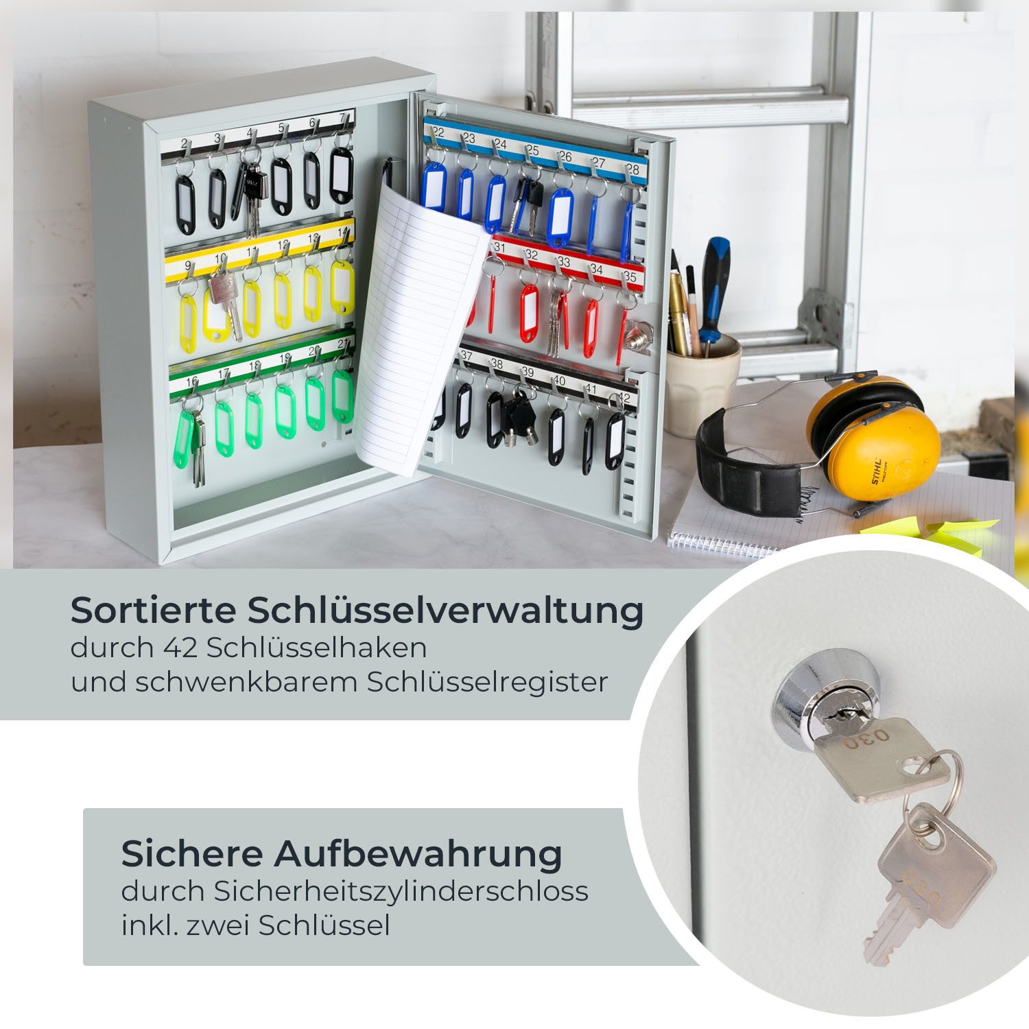 HMF Schlüsselkasten Abschließbarer Schlüsselschrank mit 42 Haken, verstellb günstig online kaufen