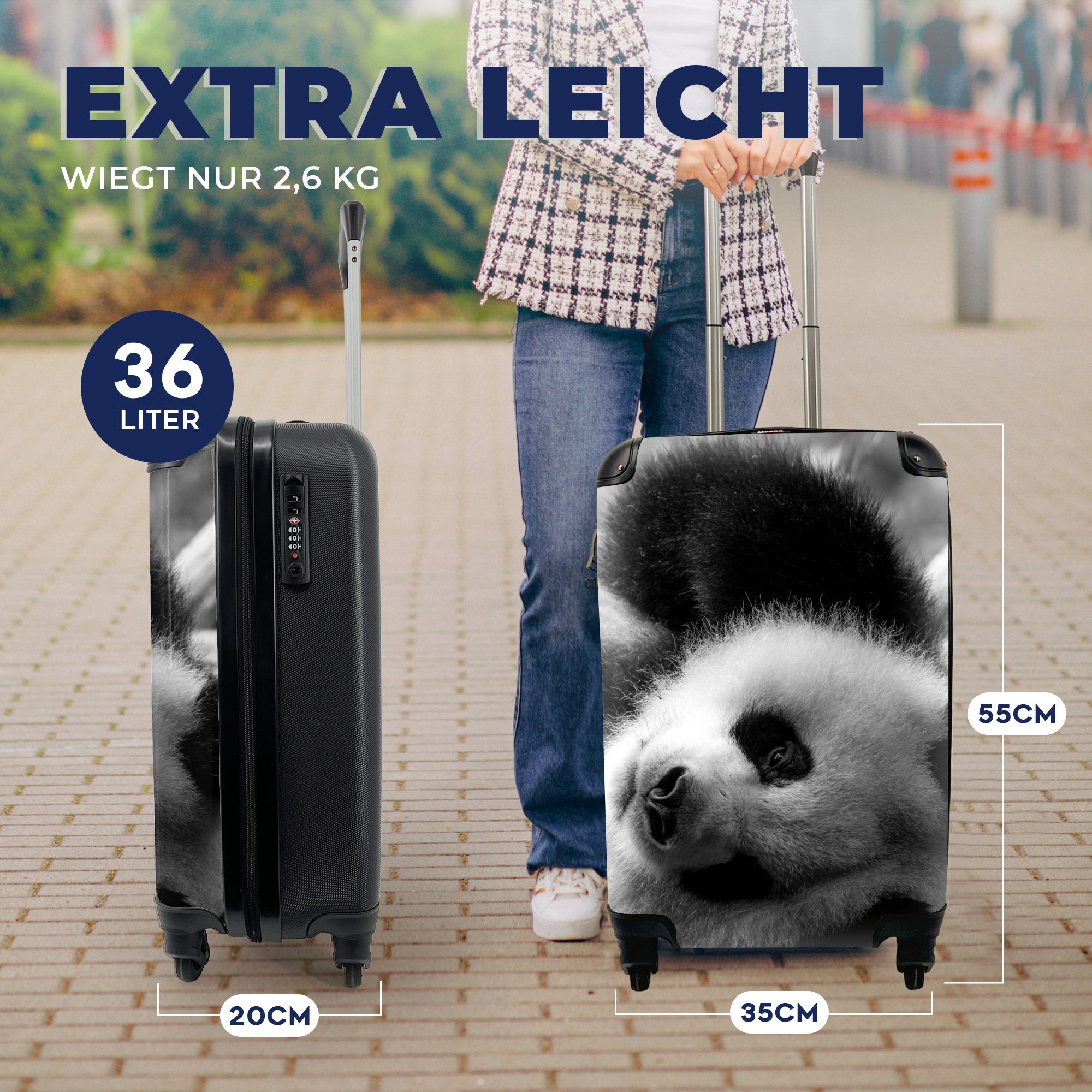 für mit Panda Handgepäck schwarz weiß, Tierprofil Rollen, und 4 rollenden Trolley, MuchoWow in Reisetasche Reisekoffer Ferien, Handgepäckkoffer rollen,