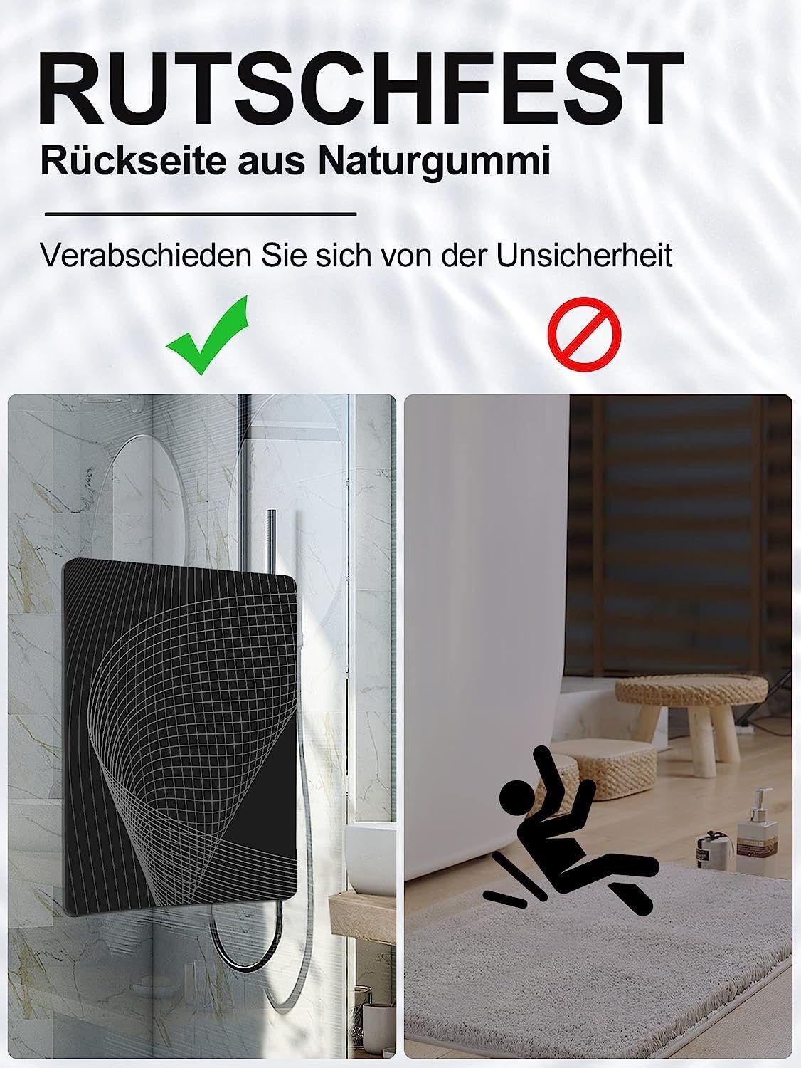 feinlux Badematte Rutschfester Badezimmerteppich 50x80cm, Rutschfeste Textur, Sehr hohe Wasseraufnahmefähigkeit, Naturkautschuk, Hergestellt aus Naturkautschuk  – Bild 2 von 5