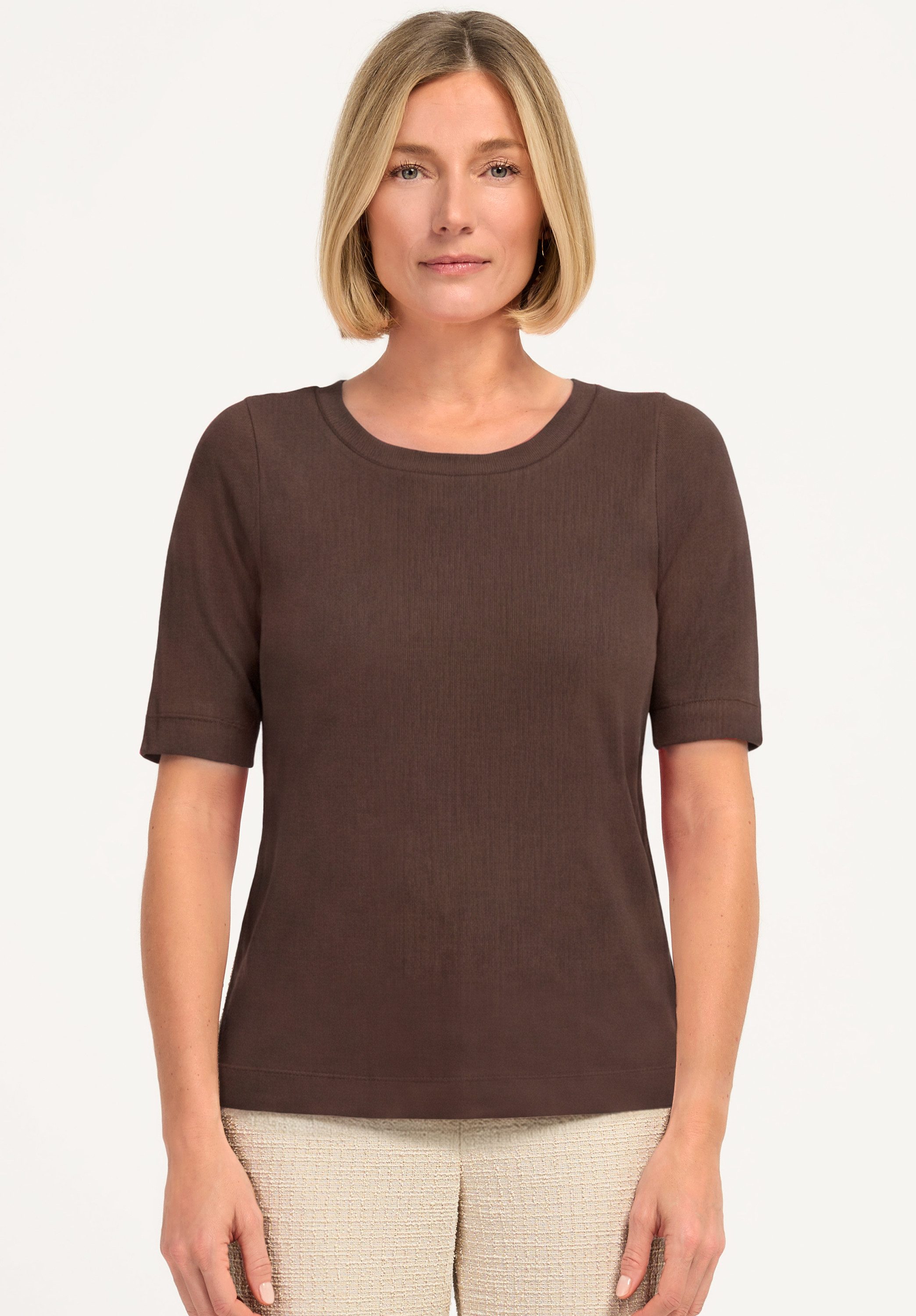 bianca Kurzarmshirt DINIA mit schicker Blende am Rundhalsausschnitt