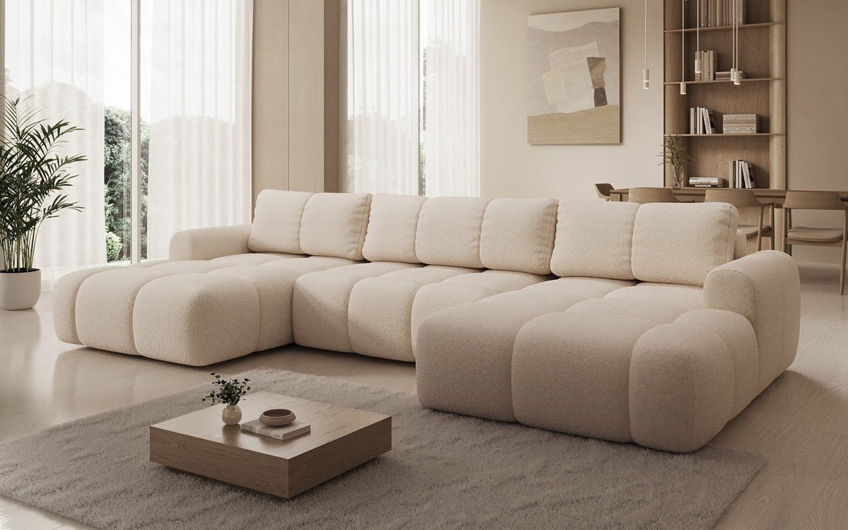 Luxusbetten24 Schlafsofa Designer Sofa Analfi U in Bouclé, mit Stauraum und Schlaffunktion