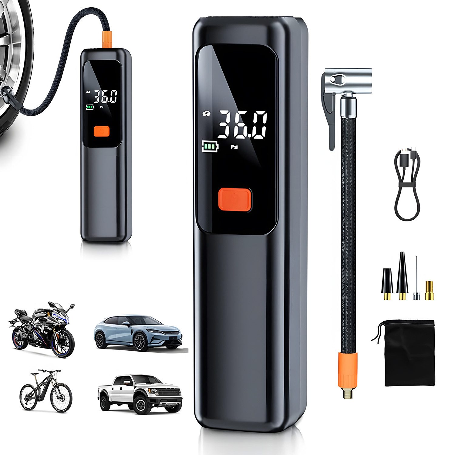 AKKEE Akku-Luftpumpe Elektrische Luftpumpe 3000mAh für Auto, Motorrad, Fahrrad, Bälle, 150PSI Elektrischer Kompressor Tragbar Fahrradpumpe